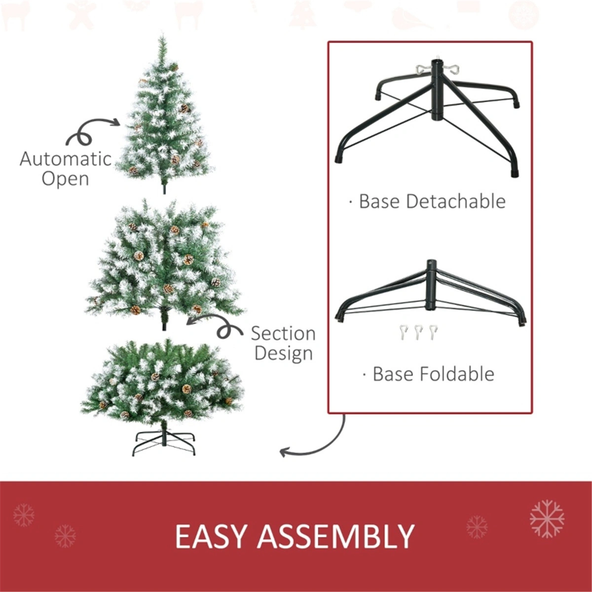6 Ft Pre-Lit Artificial Christmas Tree with Lights and Ornaments, Full Full-Shape Holiday Tree for Home, Living Room, Office view 3