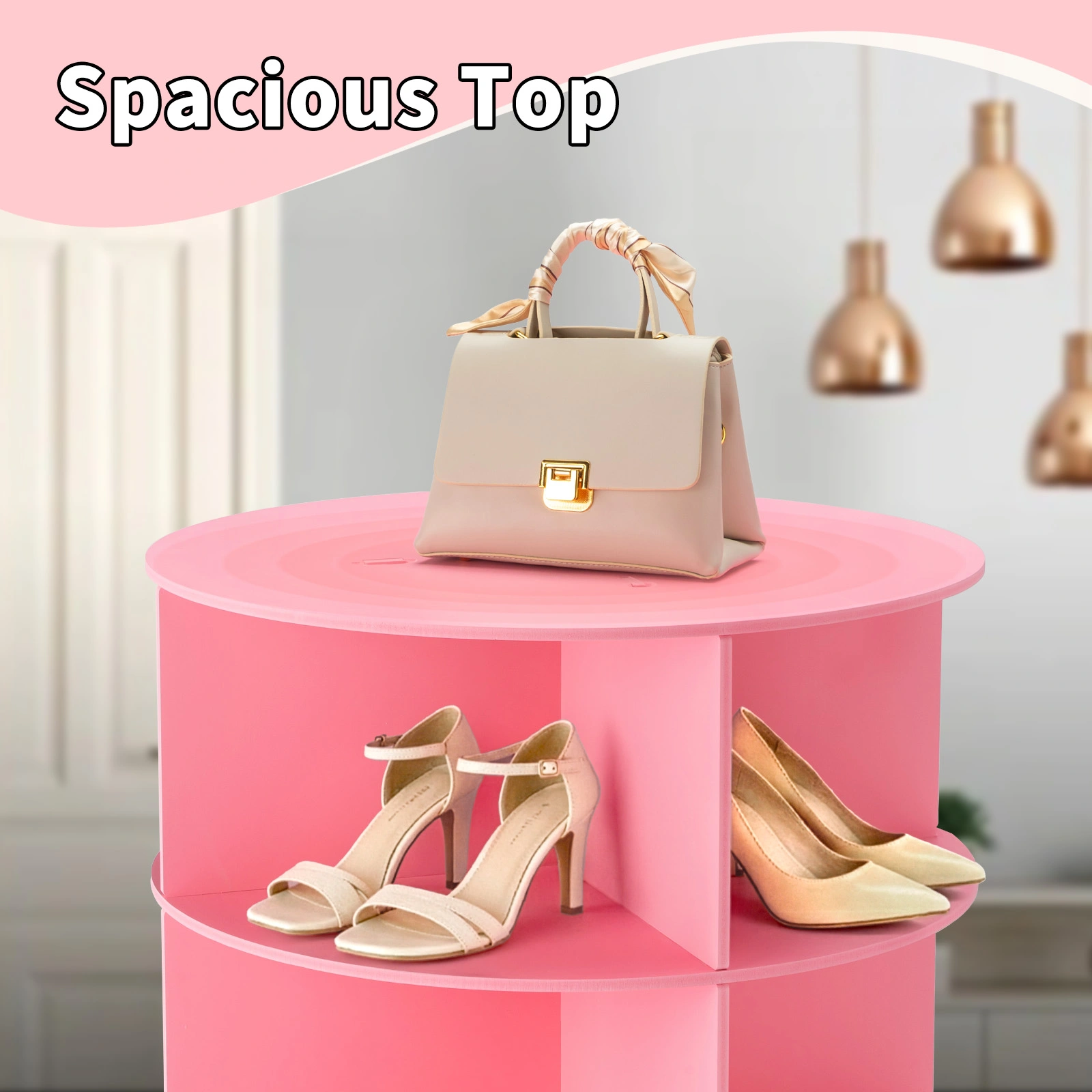 7-tier, 360° rotating wood-plastic composite shoe rack, 60*60*184cm, pink view 9