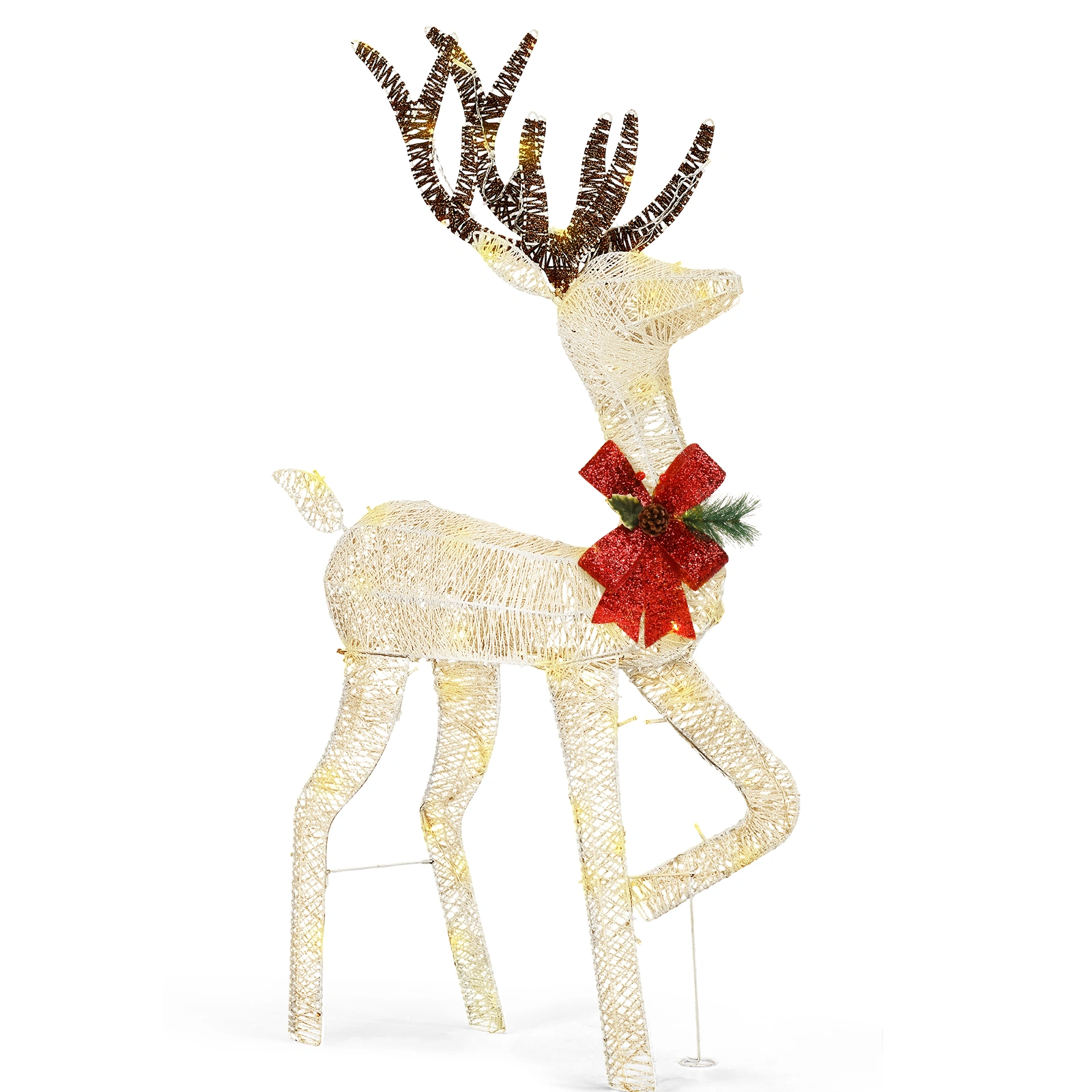 2M Lighted Reindeer Pull Up Yard Decor, Pre-lit with 90 Warm White LEDs, for Xmas Outdoor Indoor Holiday Display, White