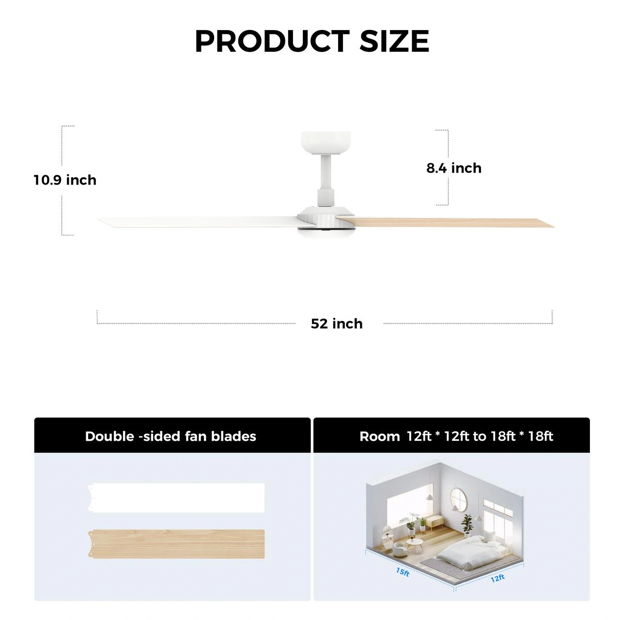 52 inch Modern Ceiling Fan with Lights,Remote Control, 3 Plywood Blades,6-Speed,Dimmable, Noiseless Reversible DC Motor,Indoor/Outdoor Ceiling Fan for Living Room Bedroom patio, 3D-X3[Unable ship on weekends, TK/TEMU only for pickup, only TX10643 war view 2
