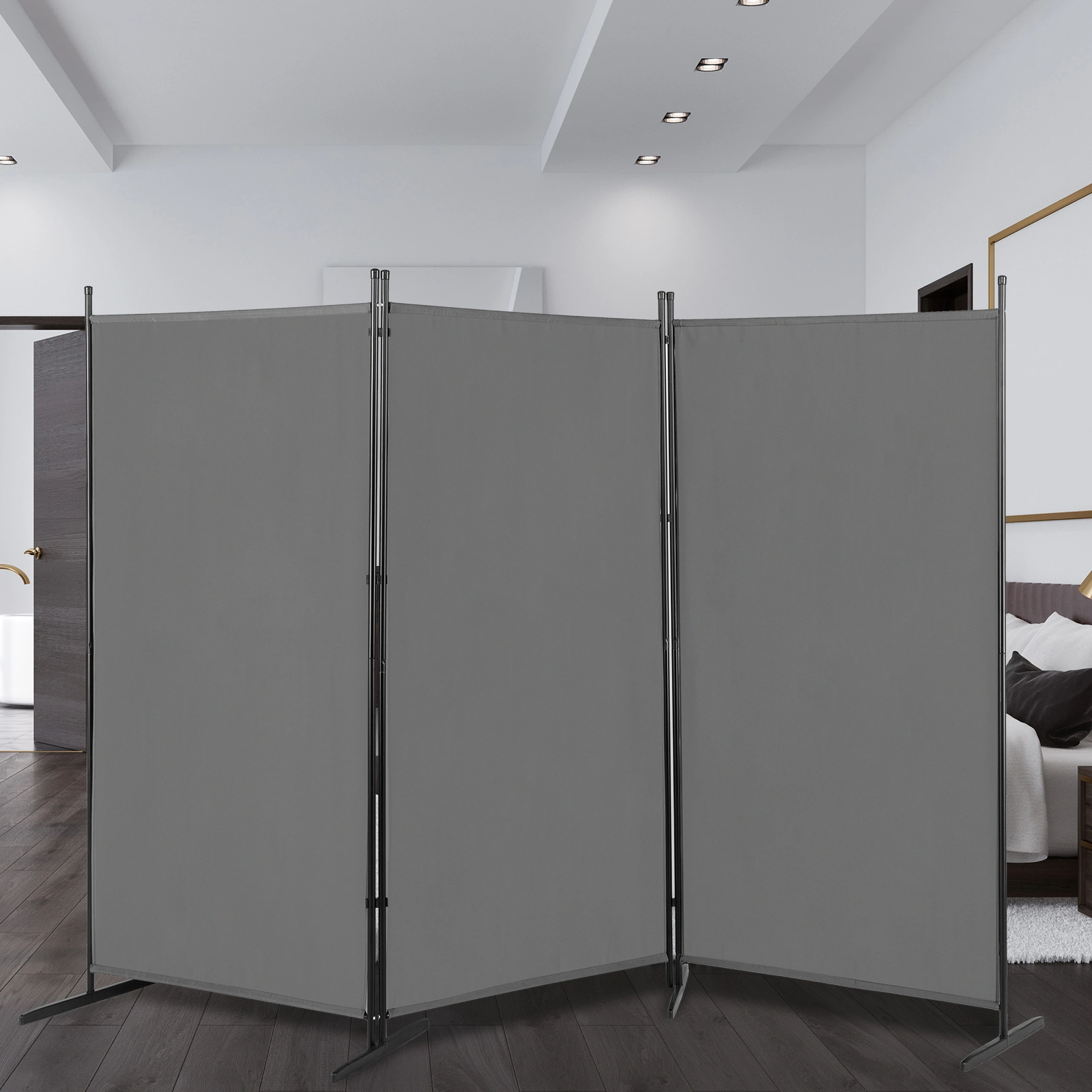 6FT Trifold 160g Polyester Cloth Plastic Foot Carbon Steel Frame Foldable Screen Gray view 10