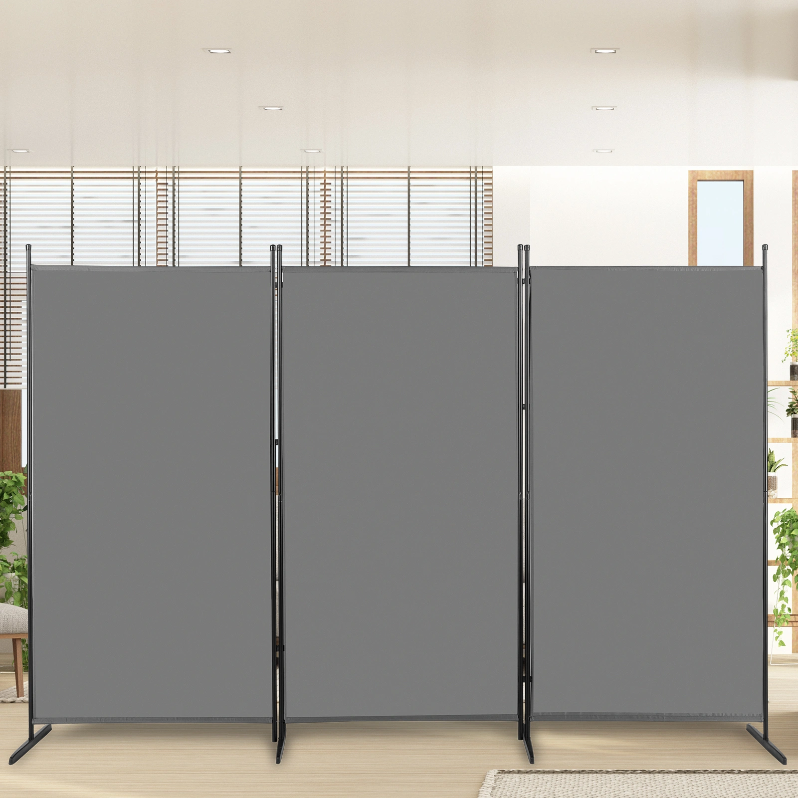 6FT Trifold 160g Polyester Cloth Plastic Foot Carbon Steel Frame Foldable Screen Gray view 11