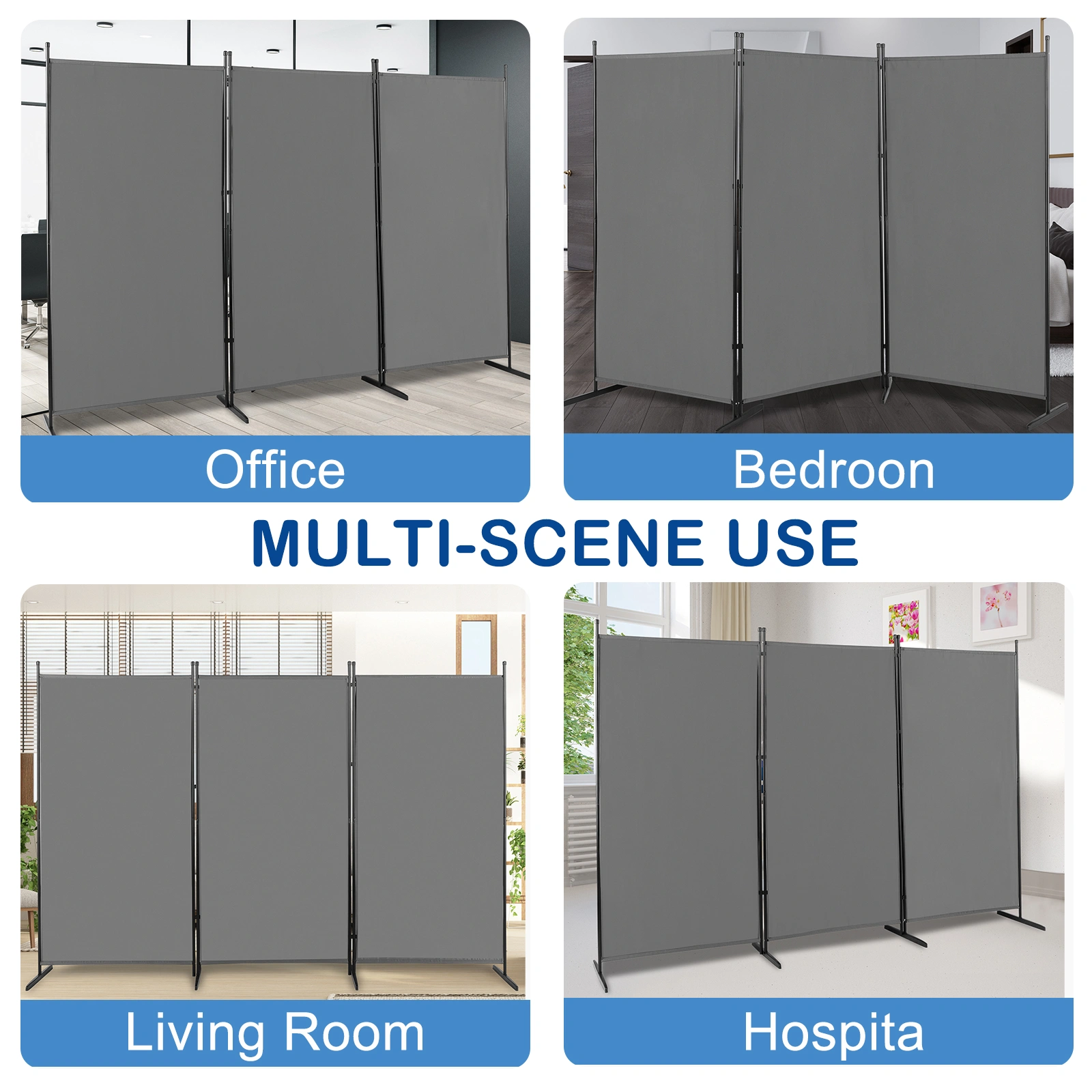 6FT Trifold 160g Polyester Cloth Plastic Foot Carbon Steel Frame Foldable Screen Gray view 5