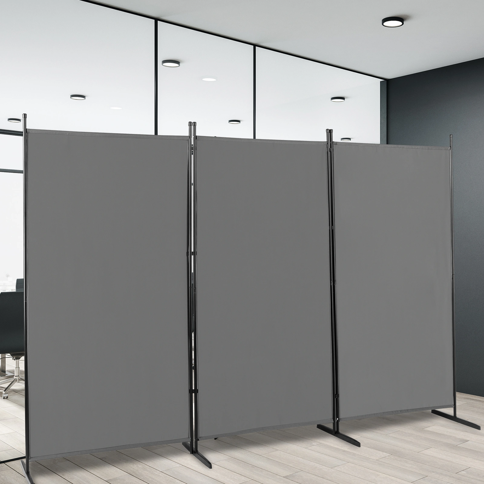 6FT Trifold 160g Polyester Cloth Plastic Foot Carbon Steel Frame Foldable Screen Gray view 8