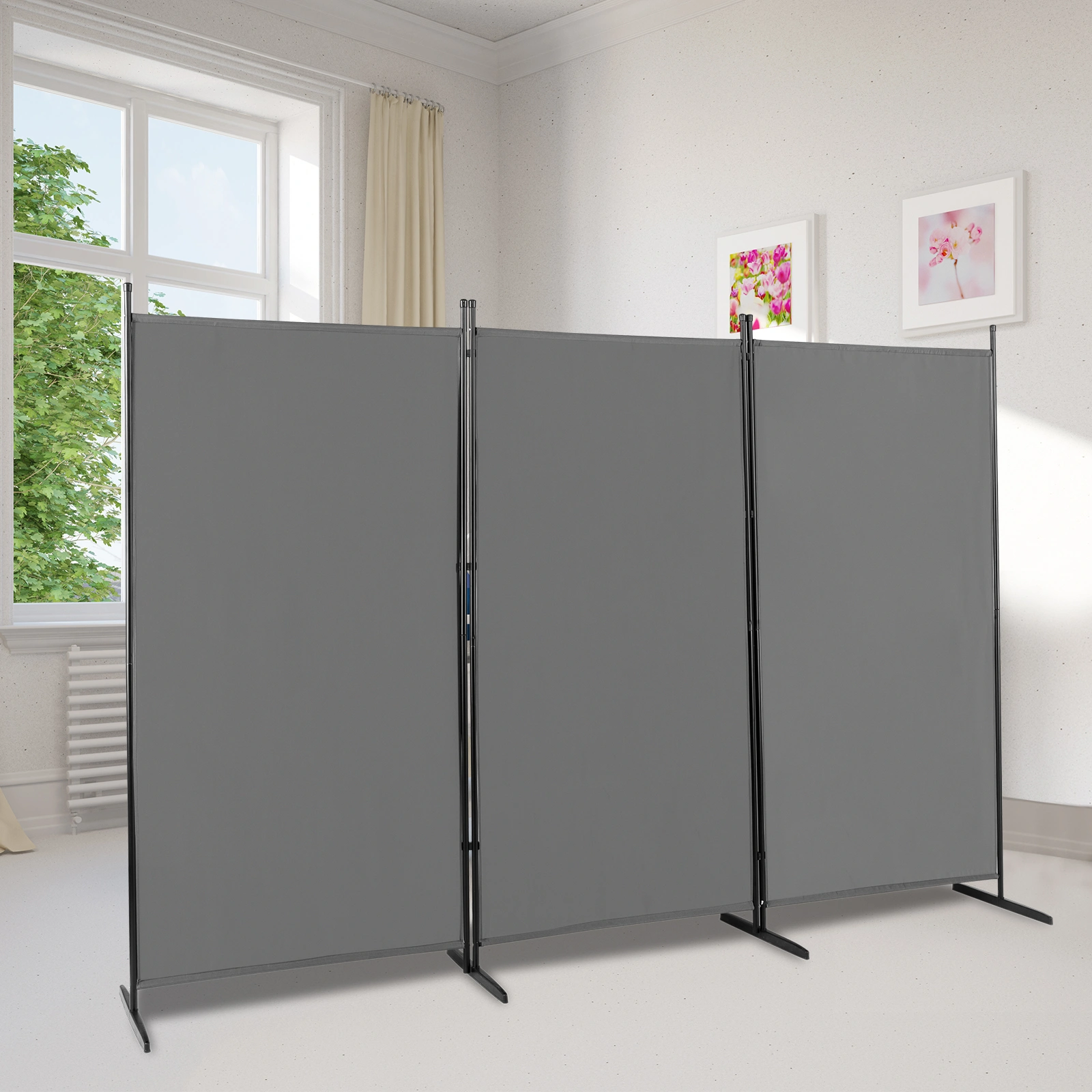 6FT Trifold 160g Polyester Cloth Plastic Foot Carbon Steel Frame Foldable Screen Gray view 9