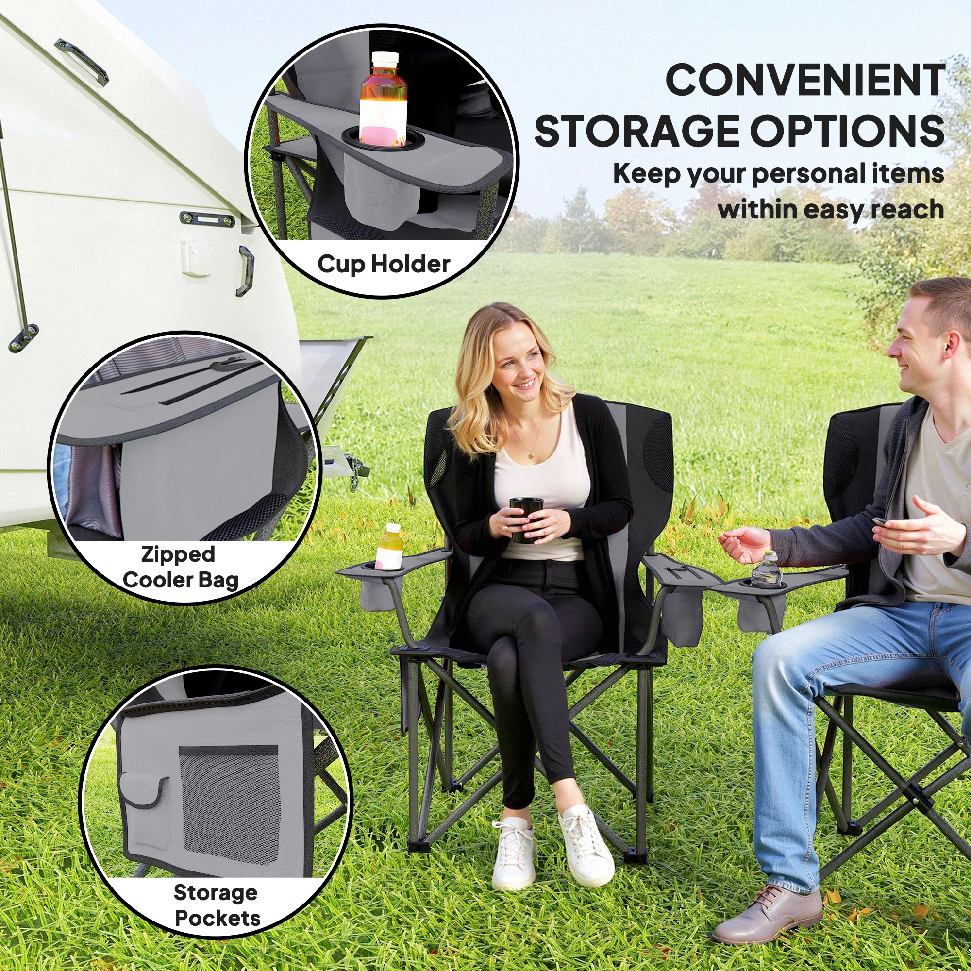 Double Folding Chair, Extra Wide Portable Chair, Compact Foldable Design, Outdoor Camping & Travel, Lightweight Frame view 3