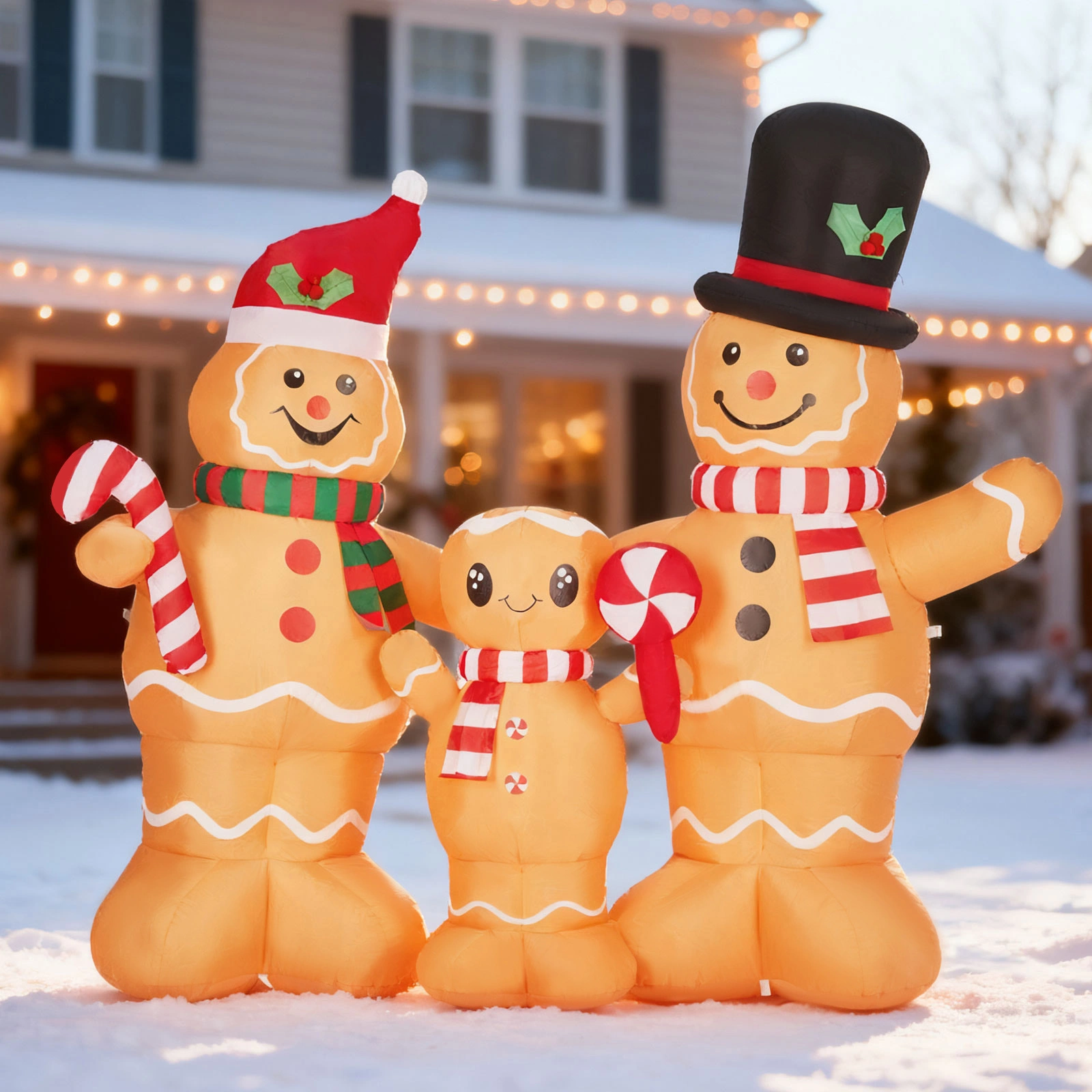 6.3FT Lighted Christmas Inflatable Gingerbread Man Family - LED Blow Up Yard Decor for Holiday Party, Front Lawn & Garden