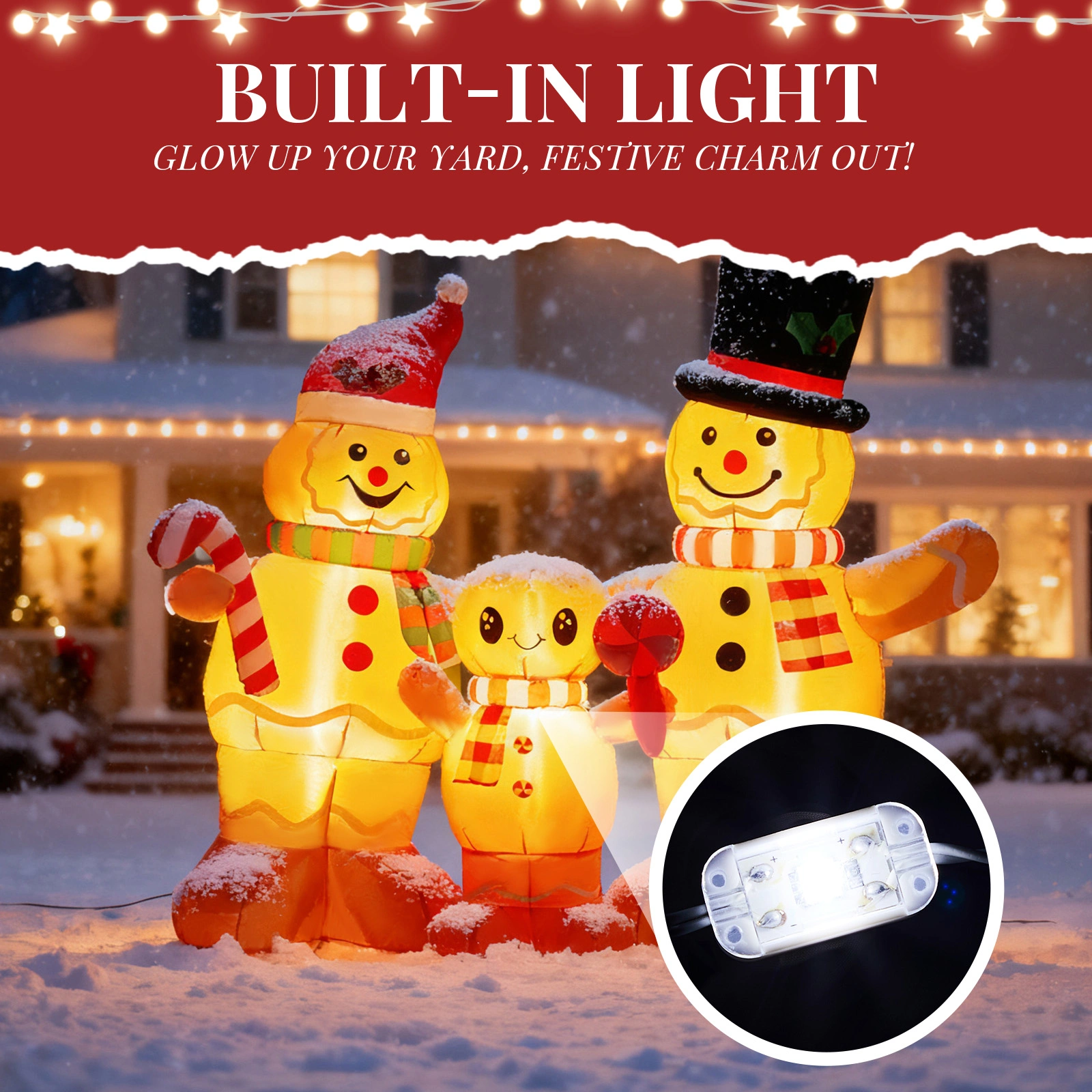 6.3FT Lighted Christmas Inflatable Gingerbread Man Family - LED Blow Up Yard Decor for Holiday Party, Front Lawn & Garden view 4