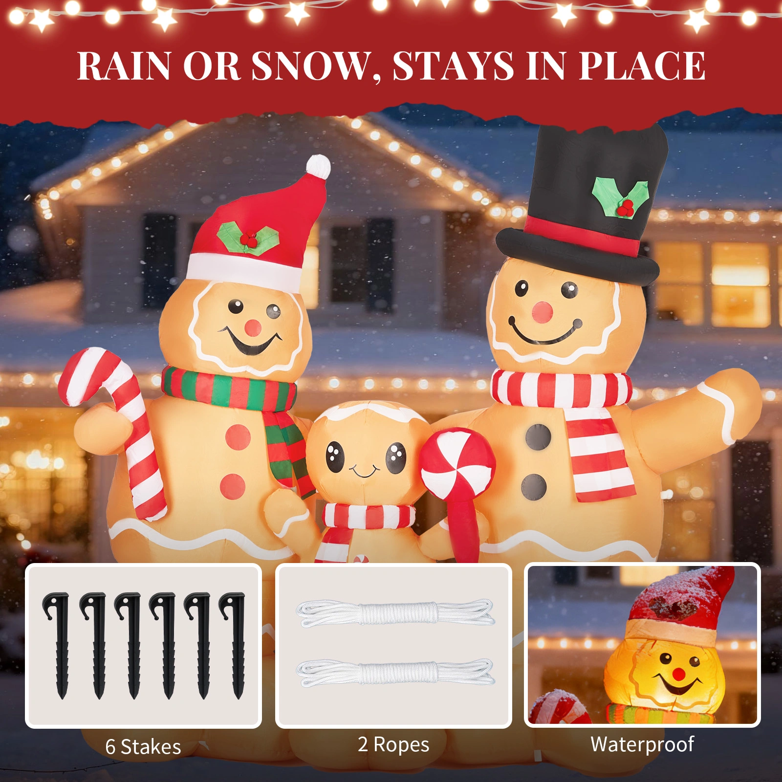 6.3FT Lighted Christmas Inflatable Gingerbread Man Family - LED Blow Up Yard Decor for Holiday Party, Front Lawn & Garden view 6