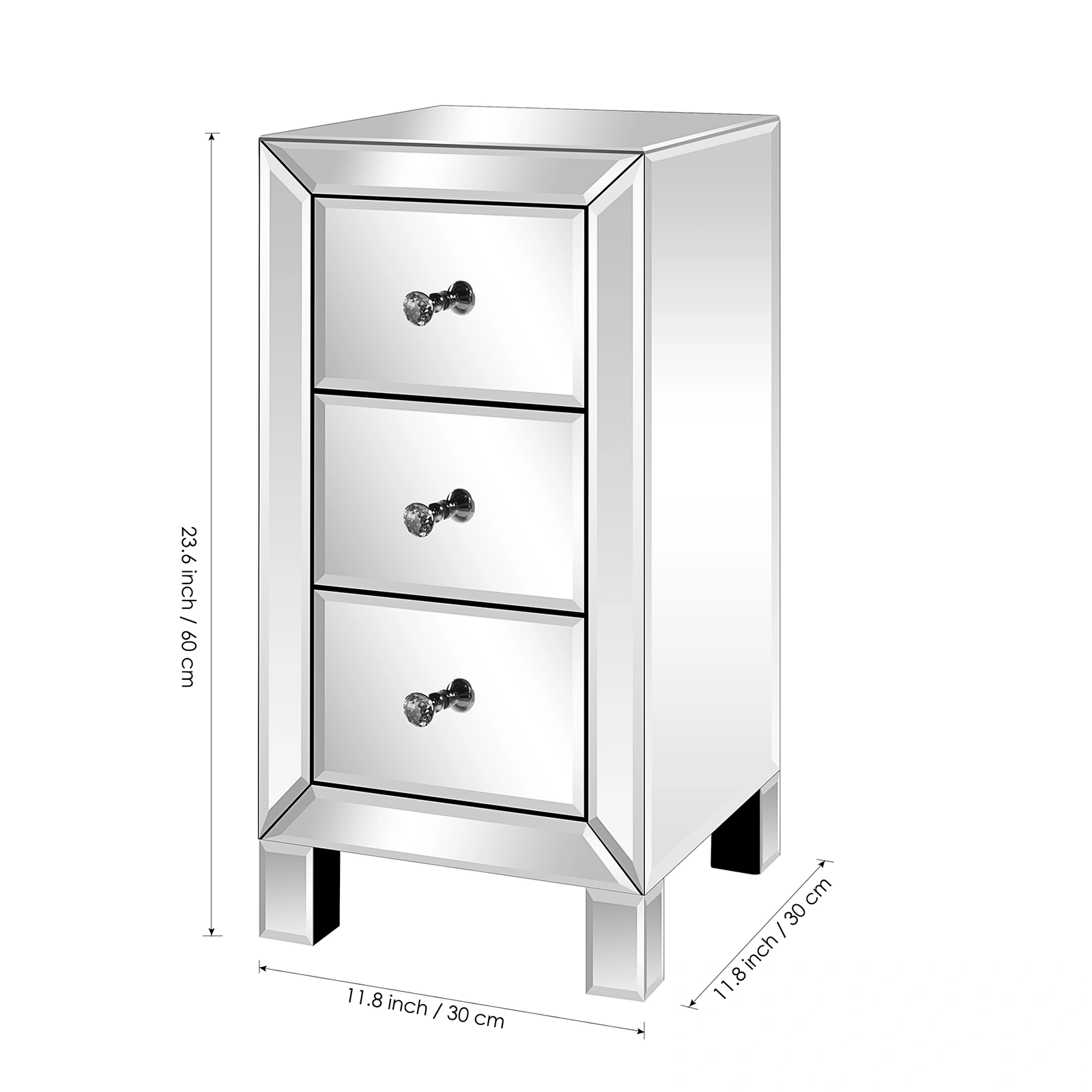 3-Drawer Mirrored Bedside Table MDF Cabinet with Mirrored Drawers Silver view 10