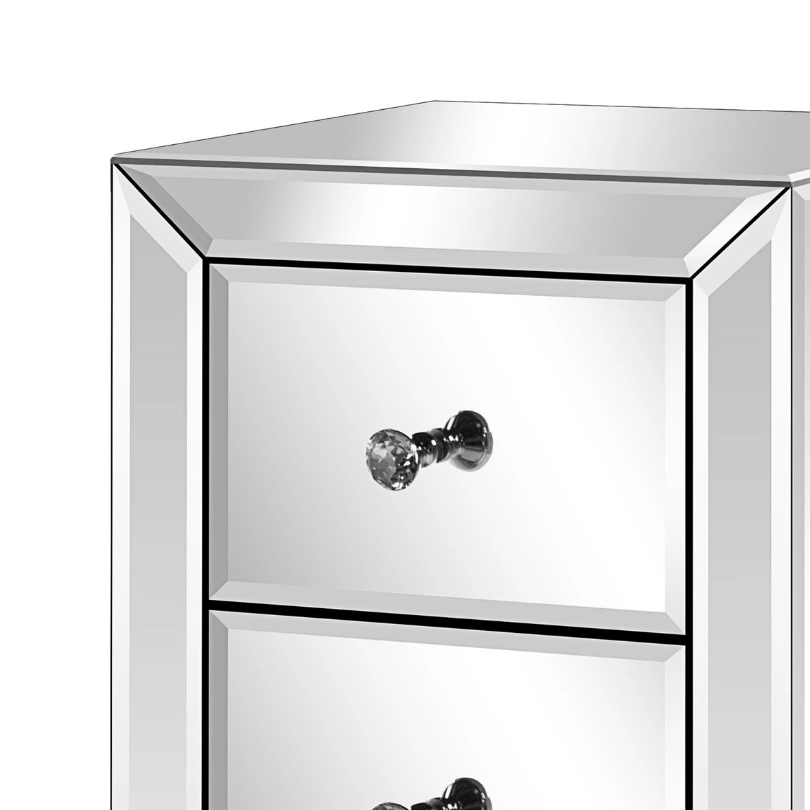 3-Drawer Mirrored Bedside Table MDF Cabinet with Mirrored Drawers Silver view 11