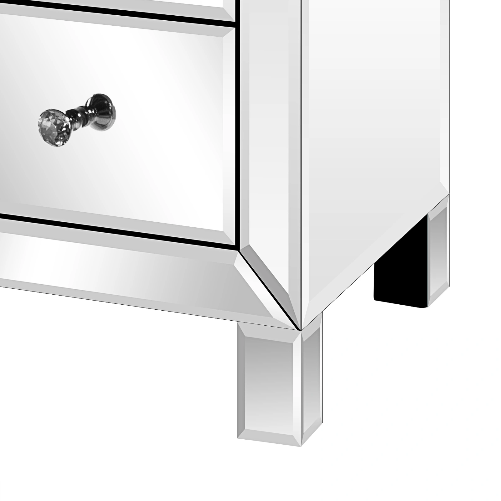 3-Drawer Mirrored Bedside Table MDF Cabinet with Mirrored Drawers Silver view 12