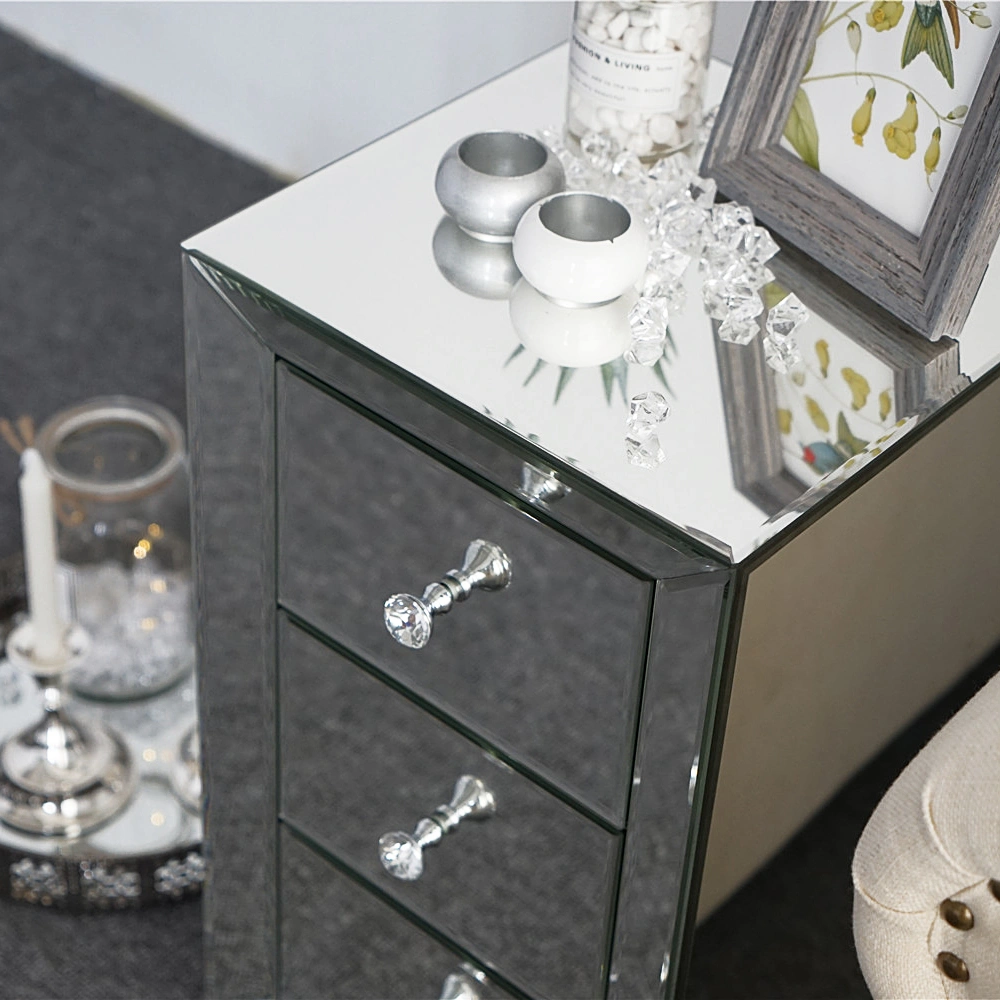 3-Drawer Mirrored Bedside Table MDF Cabinet with Mirrored Drawers Silver view 16
