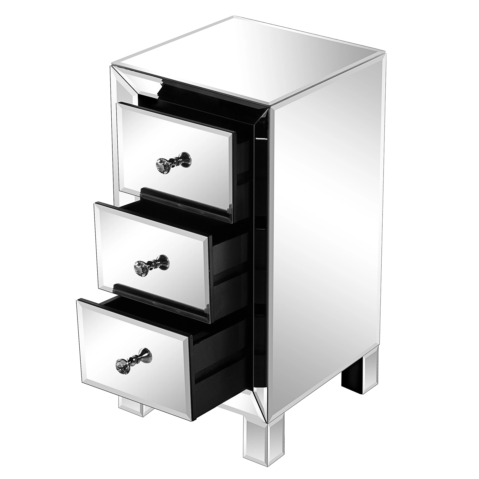 3-Drawer Mirrored Bedside Table MDF Cabinet with Mirrored Drawers Silver view 7