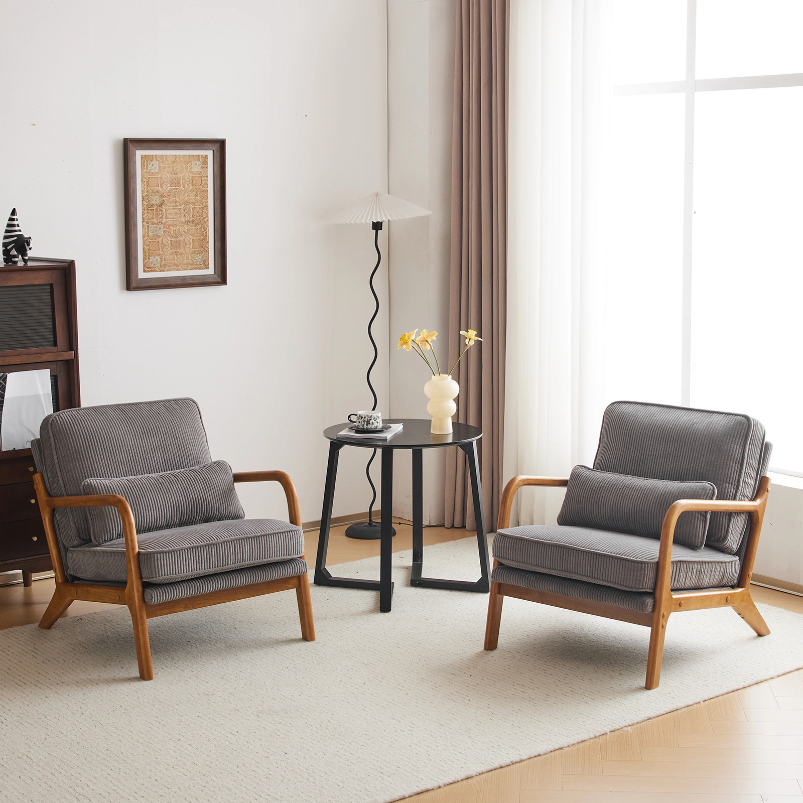 Low Arm Accent Chair - Light Gray Corduroy Upholstered Indoor Lounge Chair, Compact Single Seater with Sturdy Frame (330LBS Weight Capacity) view 17