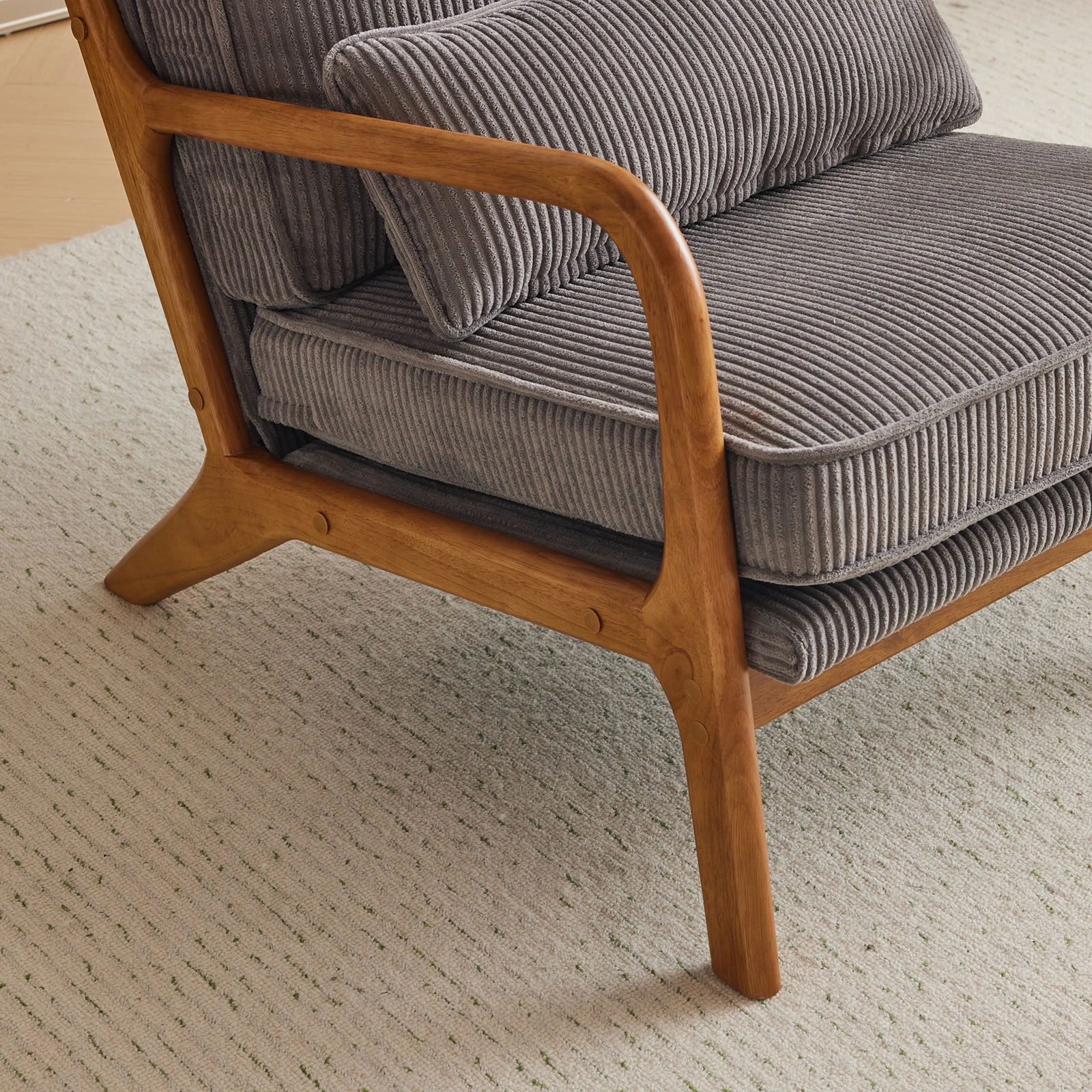 Low Arm Accent Chair - Light Gray Corduroy Upholstered Indoor Lounge Chair, Compact Single Seater with Sturdy Frame (330LBS Weight Capacity) view 18