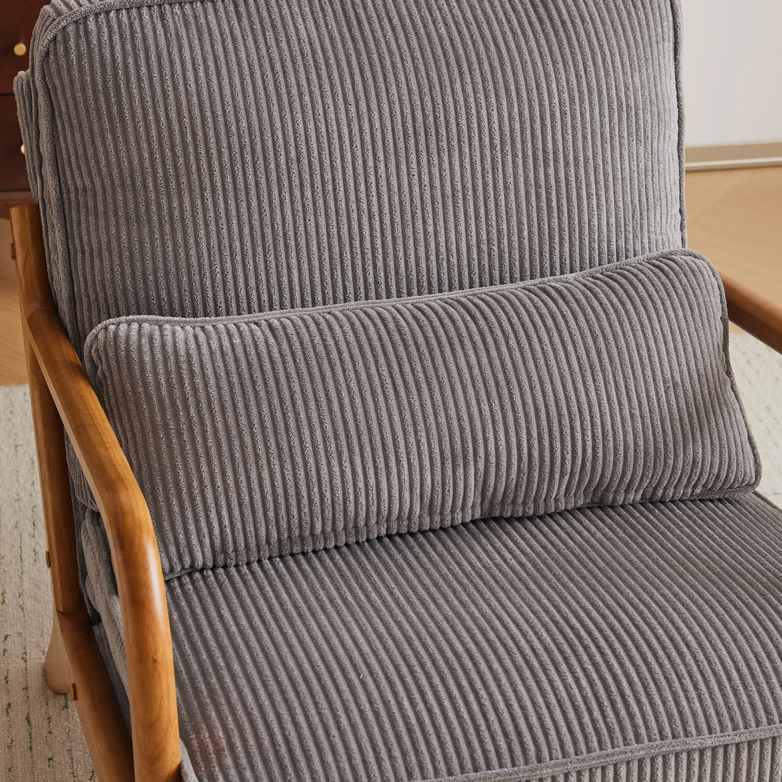 Low Arm Accent Chair - Light Gray Corduroy Upholstered Indoor Lounge Chair, Compact Single Seater with Sturdy Frame (330LBS Weight Capacity) view 19