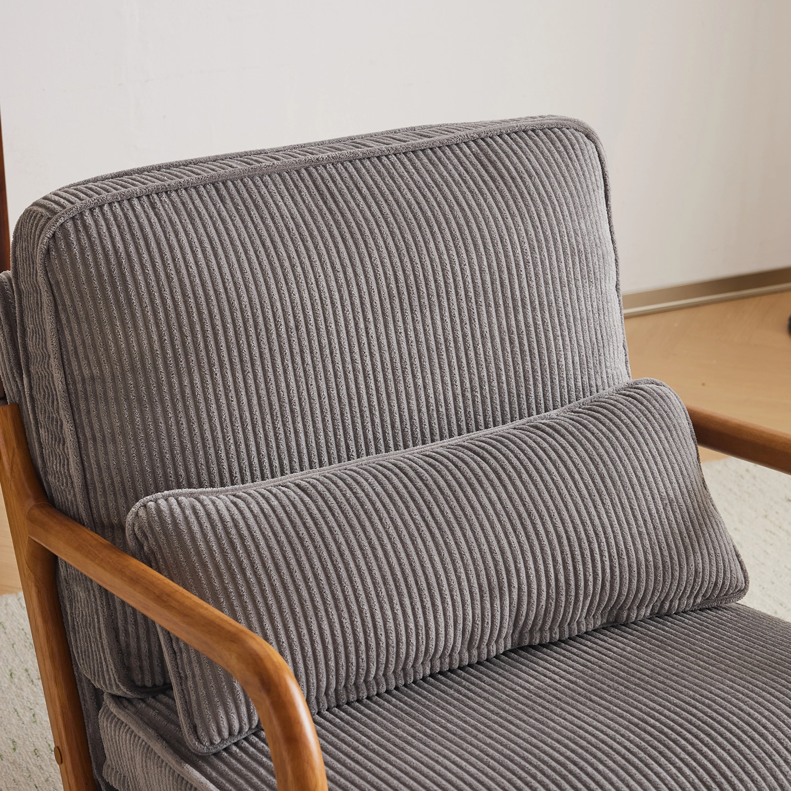 Low Arm Accent Chair - Light Gray Corduroy Upholstered Indoor Lounge Chair, Compact Single Seater with Sturdy Frame (330LBS Weight Capacity) view 20