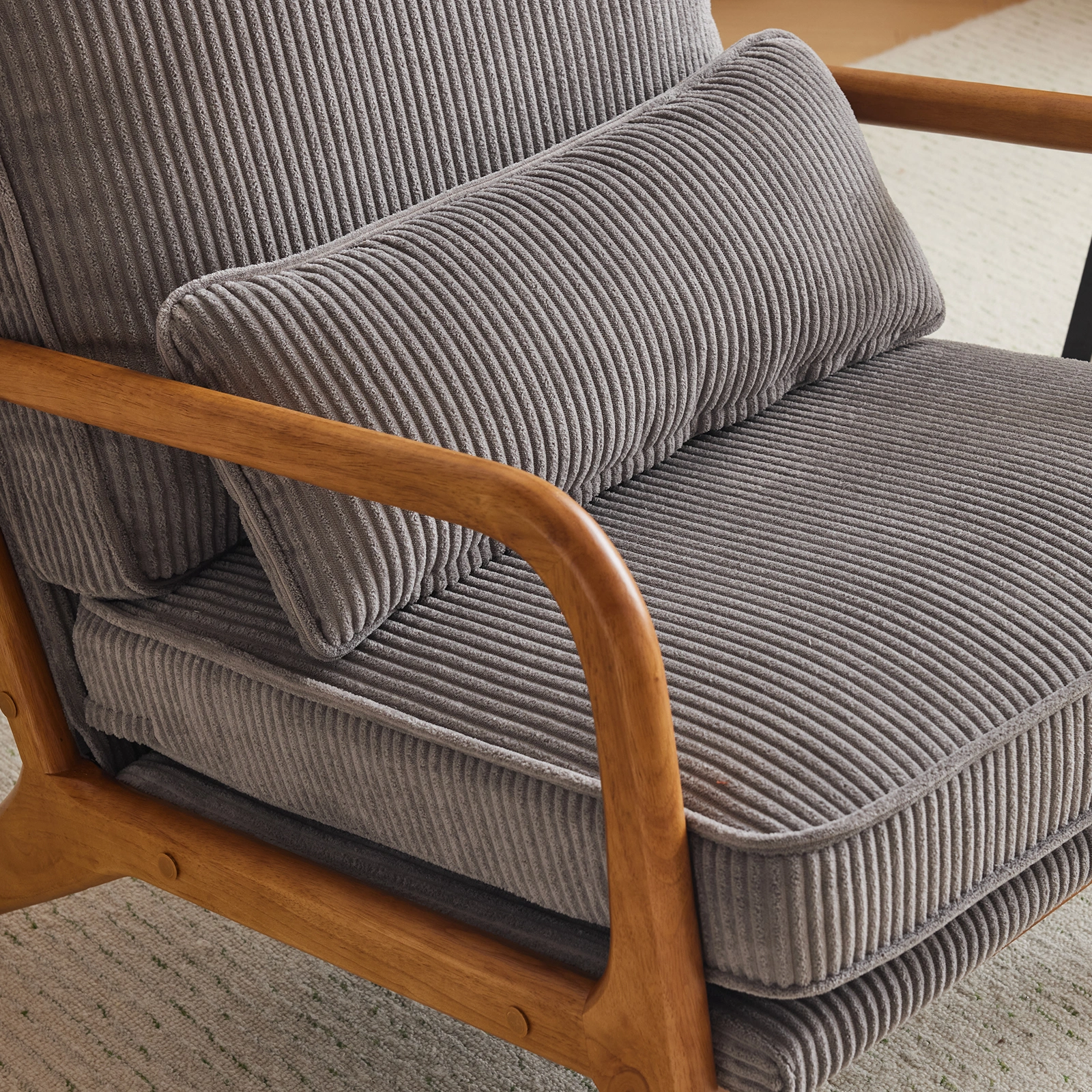 Low Arm Accent Chair - Light Gray Corduroy Upholstered Indoor Lounge Chair, Compact Single Seater with Sturdy Frame (330LBS Weight Capacity) view 21