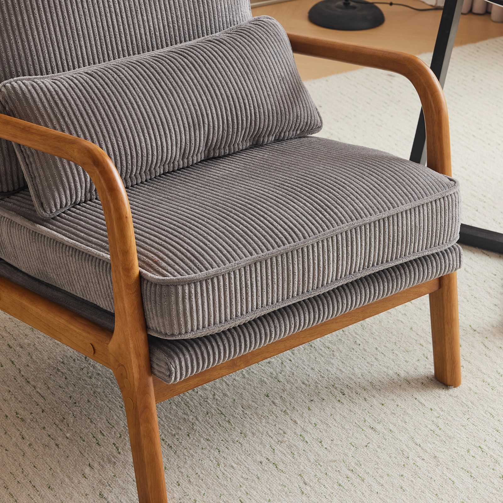 Low Arm Accent Chair - Light Gray Corduroy Upholstered Indoor Lounge Chair, Compact Single Seater with Sturdy Frame (330LBS Weight Capacity) view 22