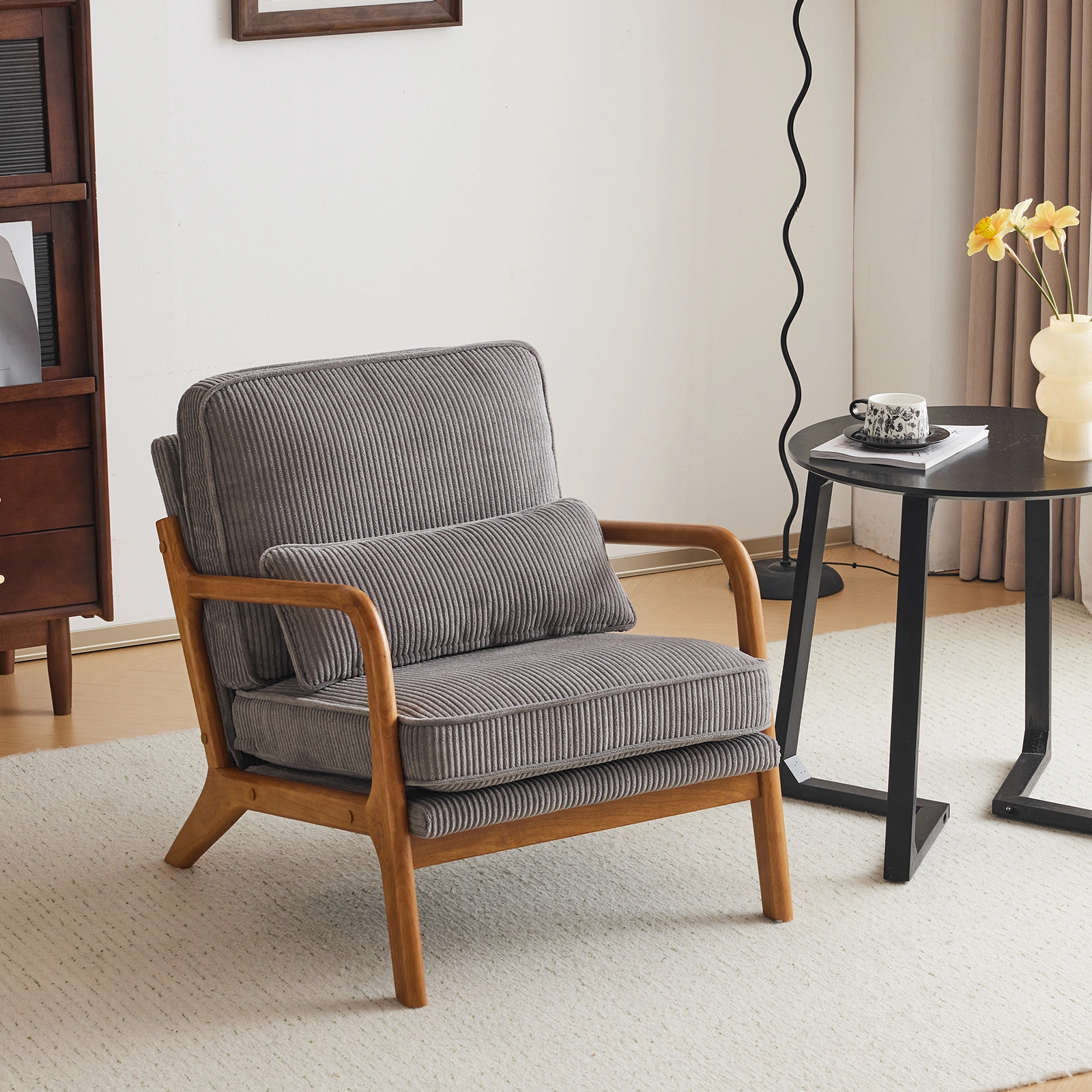Low Arm Accent Chair - Light Gray Corduroy Upholstered Indoor Lounge Chair, Compact Single Seater with Sturdy Frame (330LBS Weight Capacity) view 23