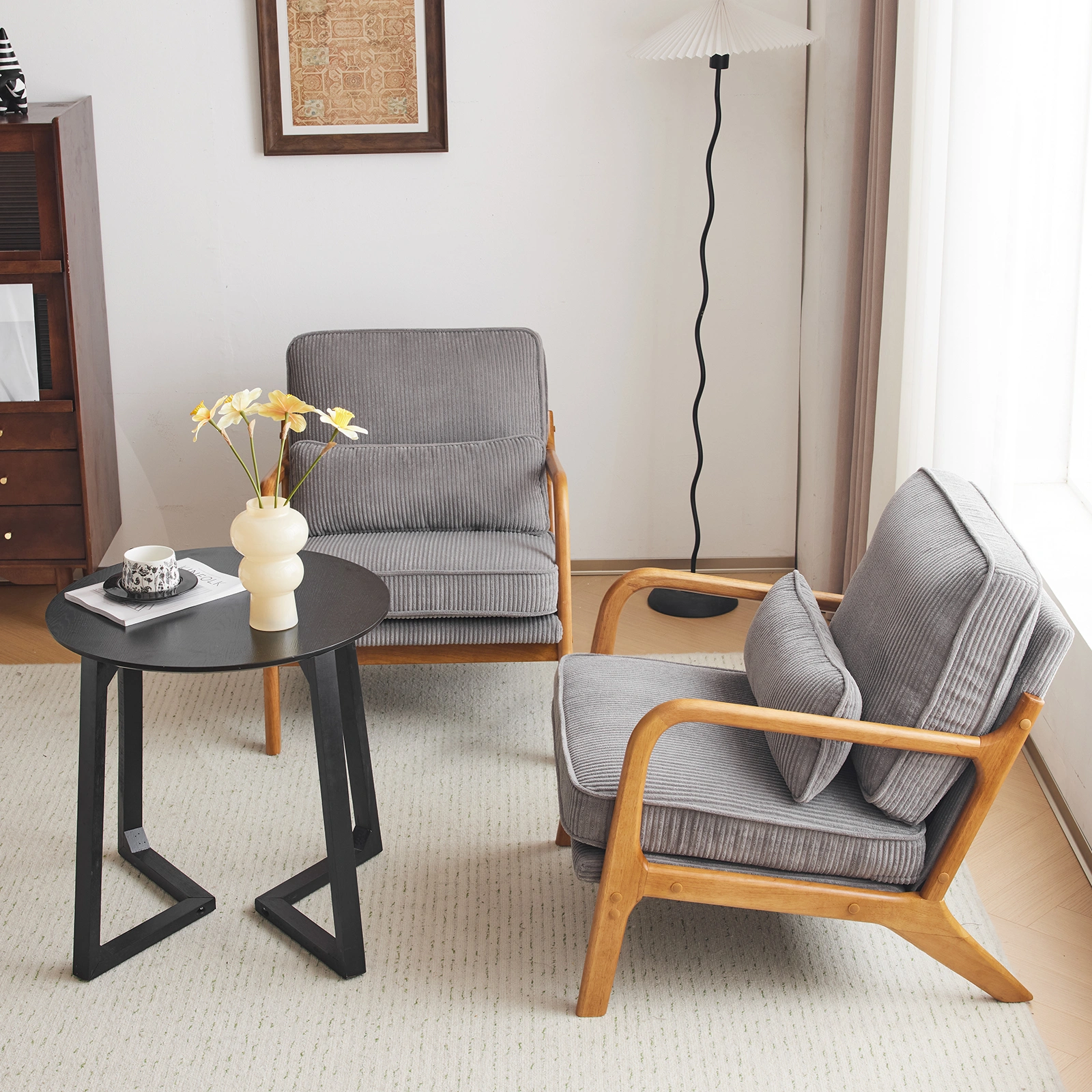 Low Arm Accent Chair - Light Gray Corduroy Upholstered Indoor Lounge Chair, Compact Single Seater with Sturdy Frame (330LBS Weight Capacity) view 25