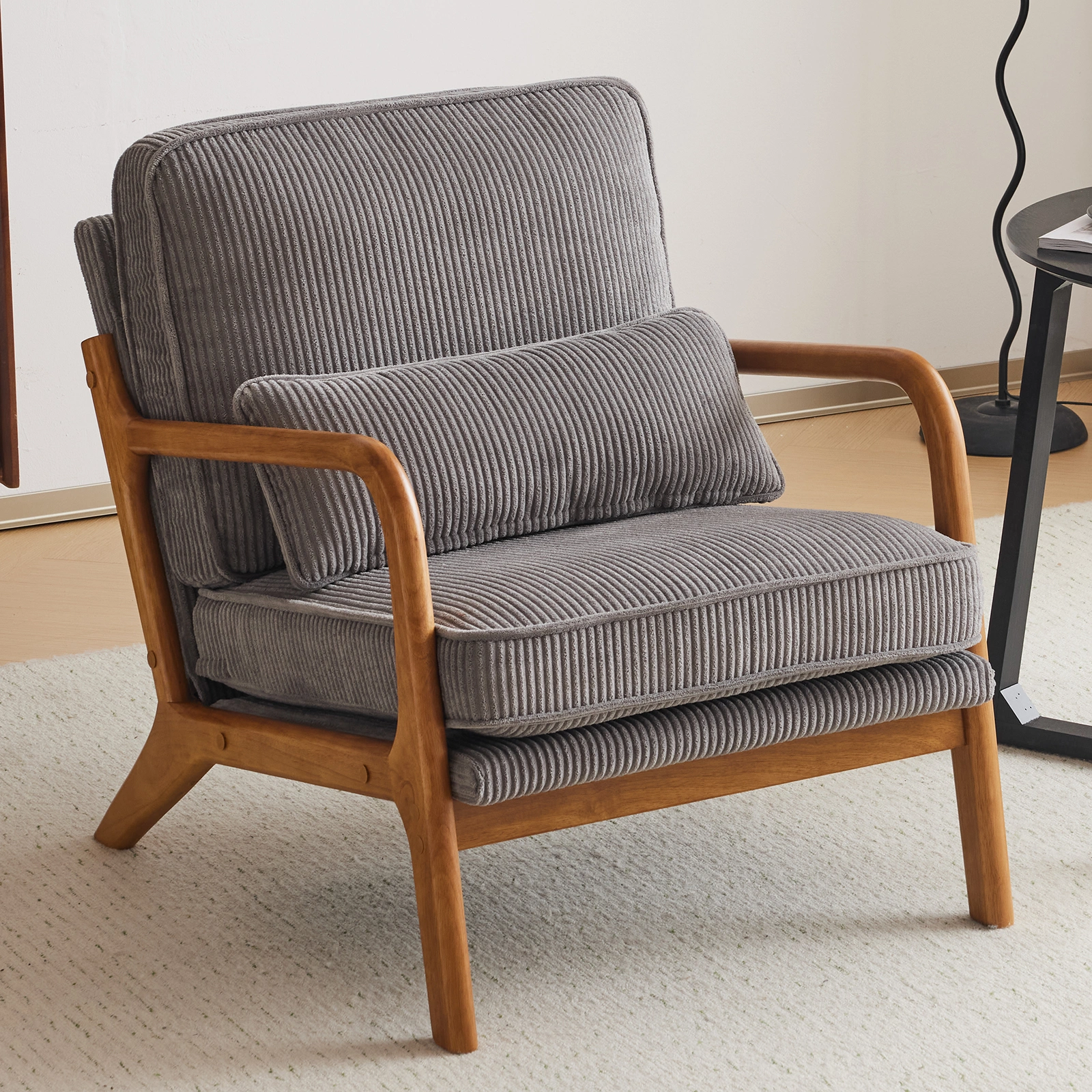 Low Arm Accent Chair - Light Gray Corduroy Upholstered Indoor Lounge Chair, Compact Single Seater with Sturdy Frame (330LBS Weight Capacity) view 26