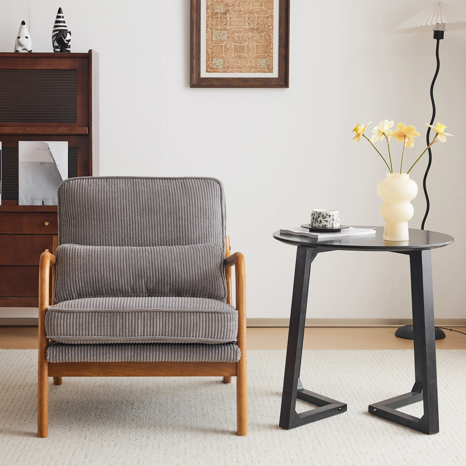 Low Arm Accent Chair - Light Gray Corduroy Upholstered Indoor Lounge Chair, Compact Single Seater with Sturdy Frame (330LBS Weight Capacity) view 28