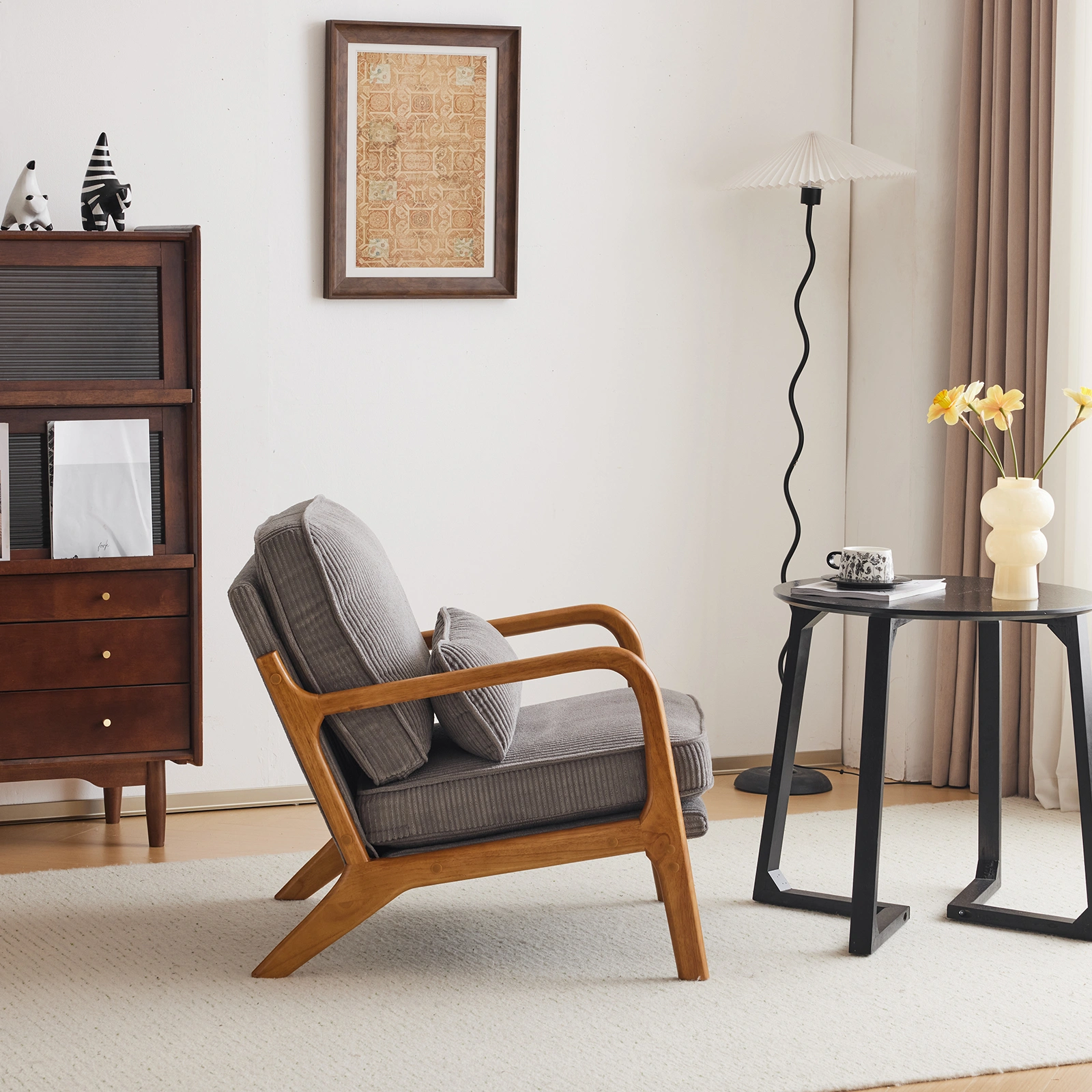 Low Arm Accent Chair - Light Gray Corduroy Upholstered Indoor Lounge Chair, Compact Single Seater with Sturdy Frame (330LBS Weight Capacity) view 29