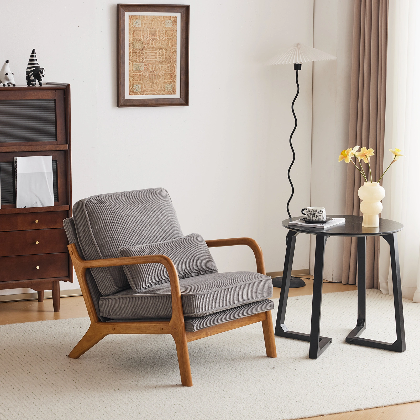 Low Arm Accent Chair - Light Gray Corduroy Upholstered Indoor Lounge Chair, Compact Single Seater with Sturdy Frame (330LBS Weight Capacity) view 30