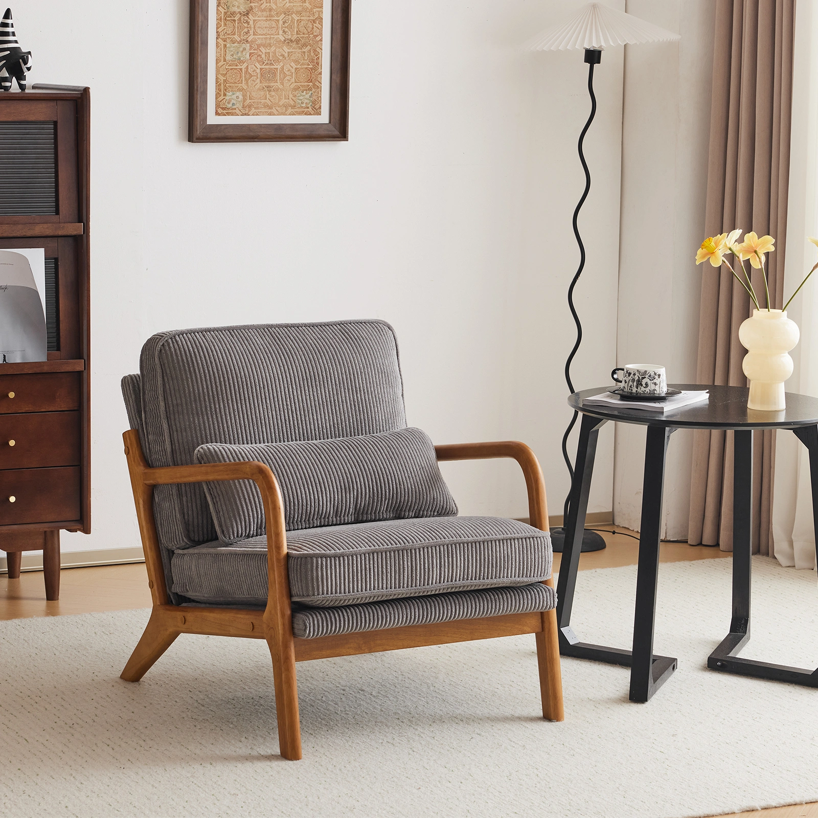 Low Arm Accent Chair - Light Gray Corduroy Upholstered Indoor Lounge Chair, Compact Single Seater with Sturdy Frame (330LBS Weight Capacity) view 31