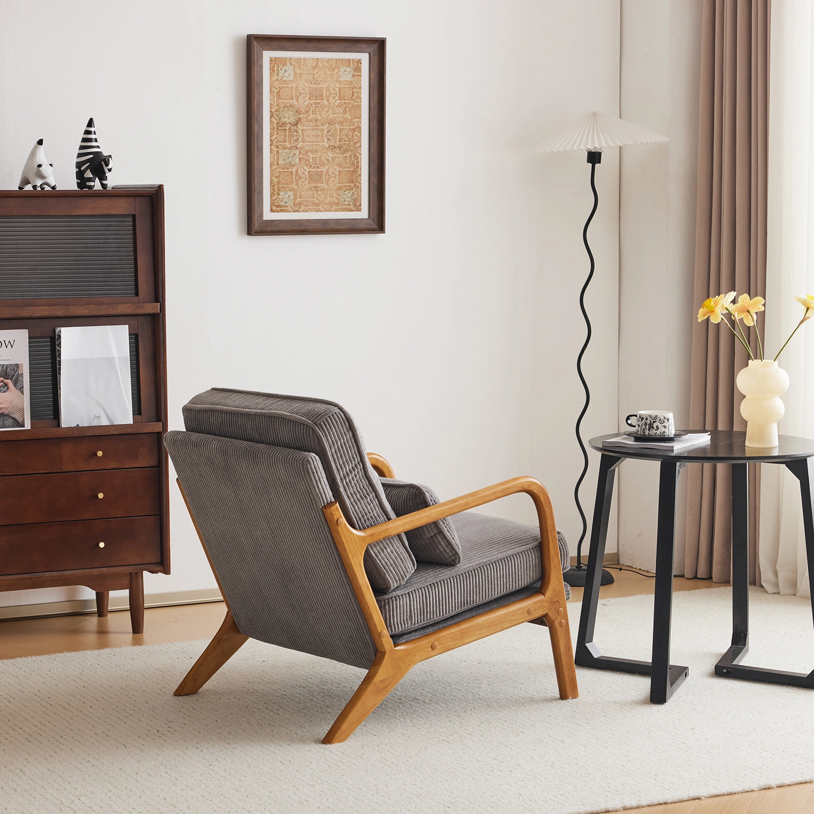 Low Arm Accent Chair - Light Gray Corduroy Upholstered Indoor Lounge Chair, Compact Single Seater with Sturdy Frame (330LBS Weight Capacity) view 32