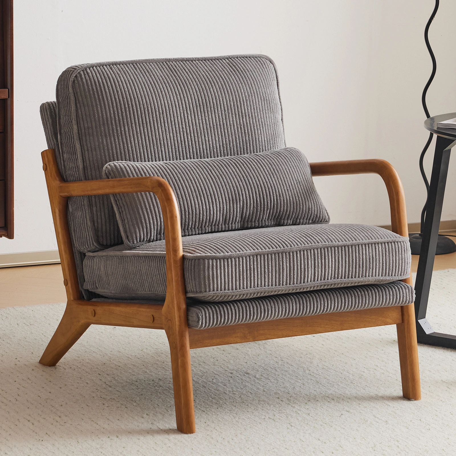 Low Arm Accent Chair - Light Gray Corduroy Upholstered Indoor Lounge Chair, Compact Single Seater with Sturdy Frame (330LBS Weight Capacity) view 9