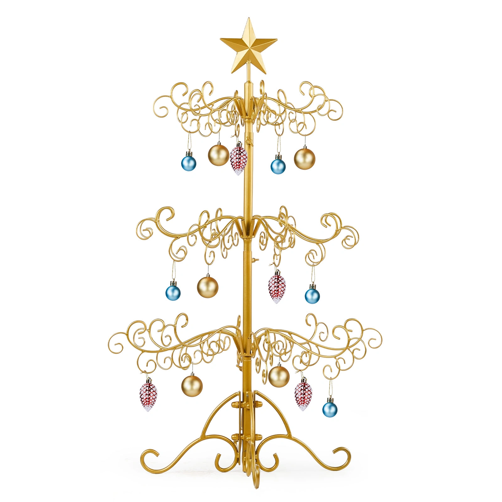 3ft Wrought Iron Christmas Tree, Metal Ornament Display Tree Stand for for Holiday Party Home Decor, Indoor & Outdoor Decor Hanger, Gold view 11