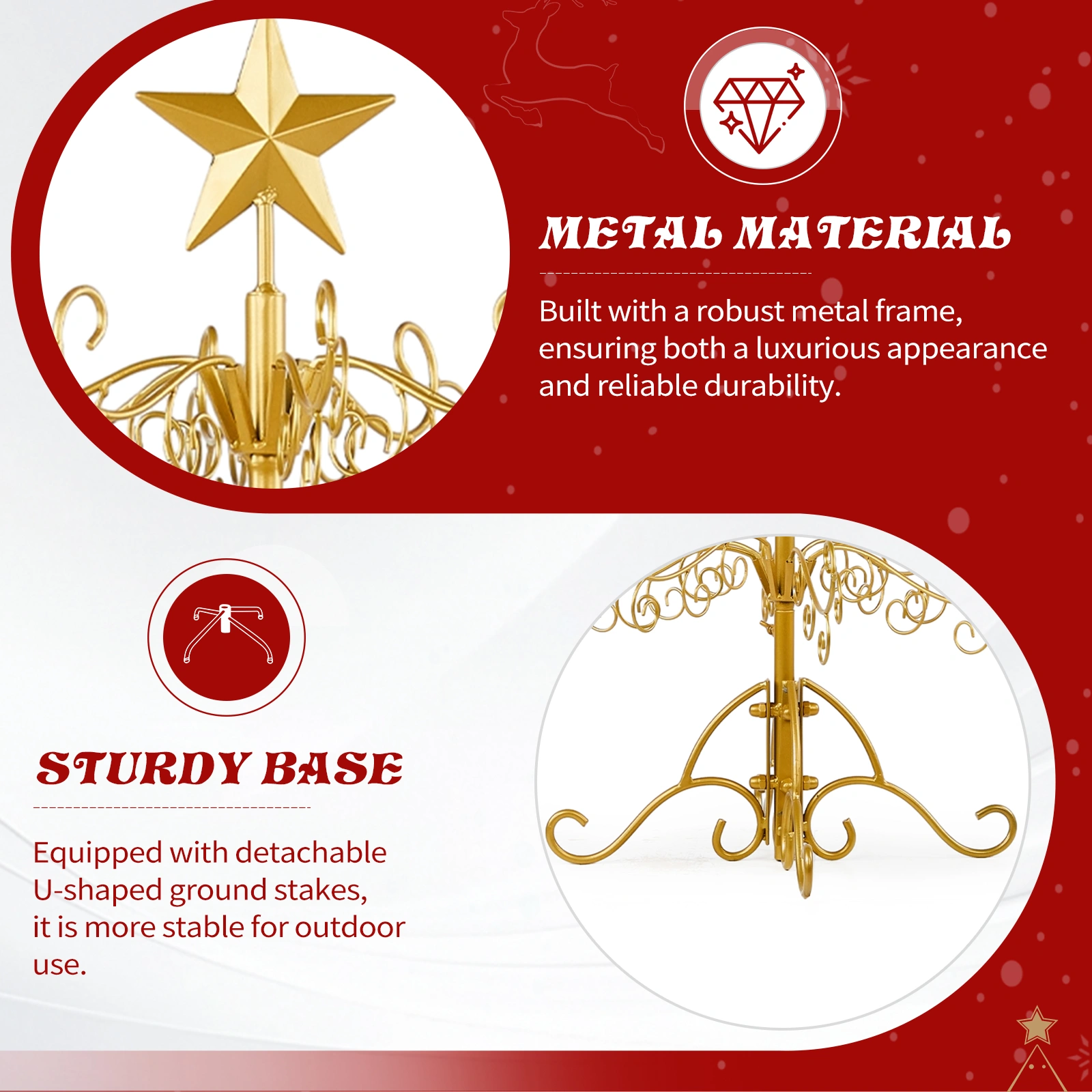 3ft Wrought Iron Christmas Tree, Metal Ornament Display Tree Stand for for Holiday Party Home Decor, Indoor & Outdoor Decor Hanger, Gold view 7