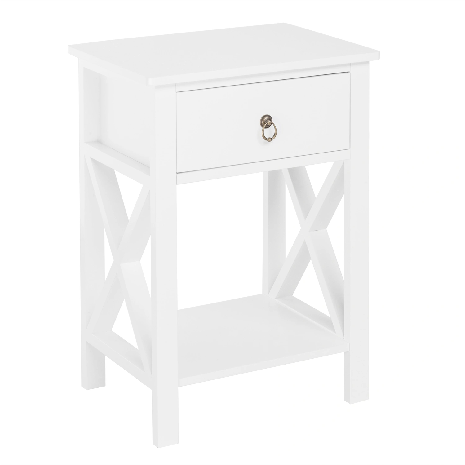 Nightstand Modern End Table, Side Table with 1 Drawer and Storage Shelf, White view 2