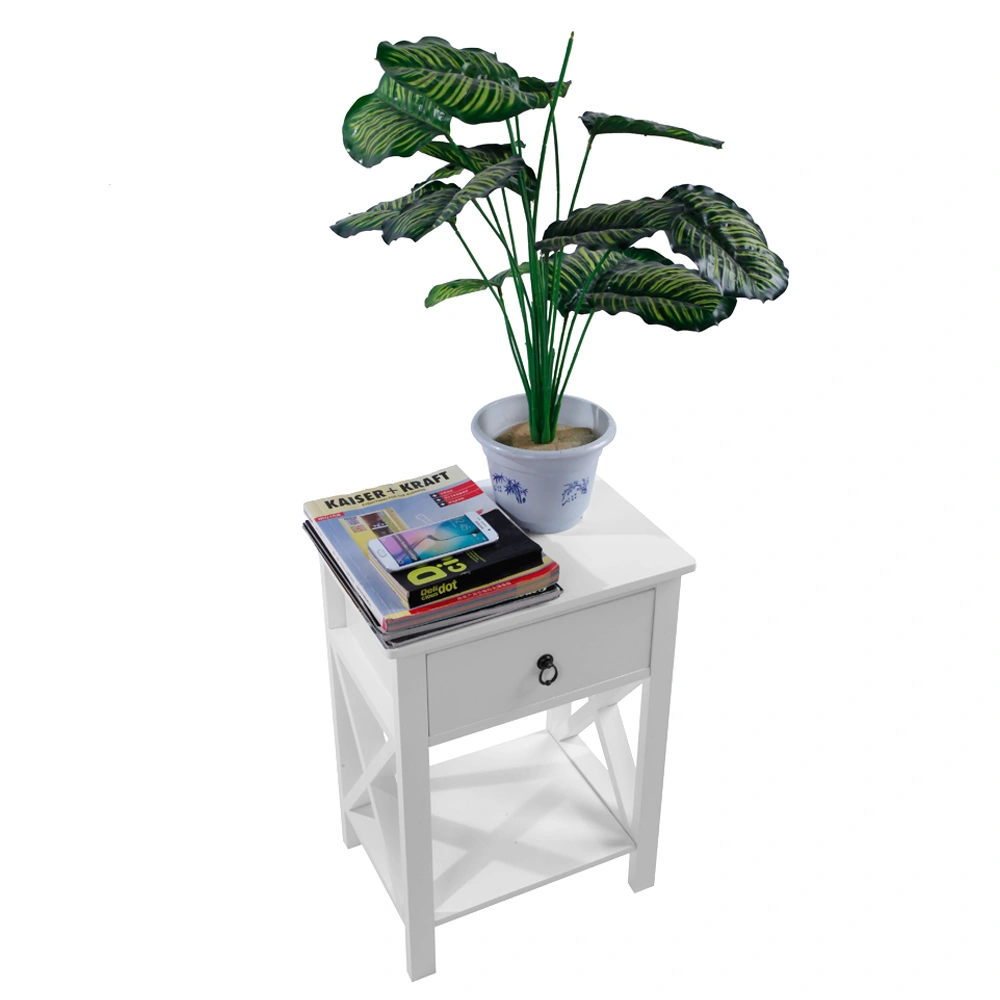 Nightstand Modern End Table, Side Table with 1 Drawer and Storage Shelf, White view 8