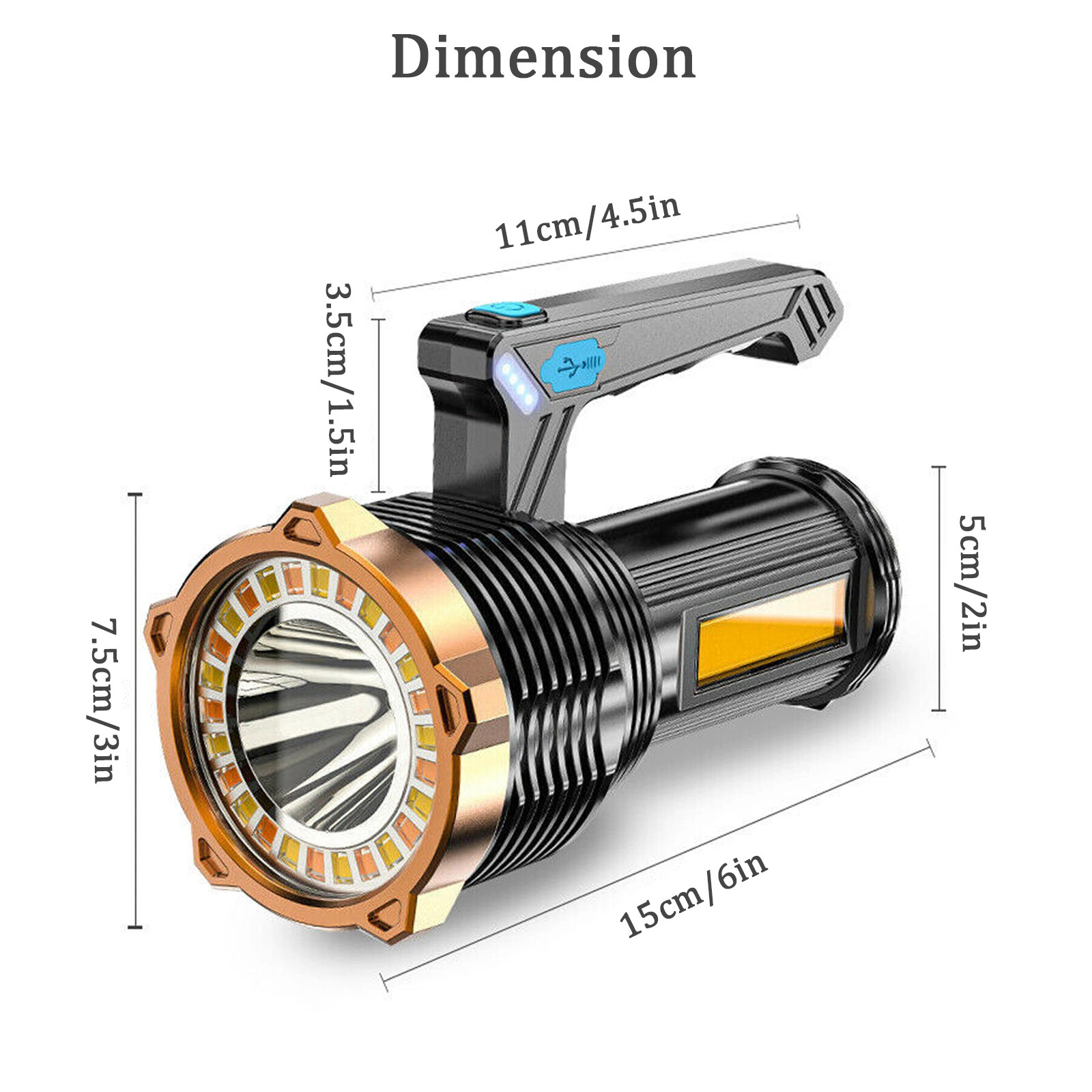USB Rechargeable LED Flashlight 8-Mode Searchlight Work Light Torch for Camping Hiking Outdoor view 2