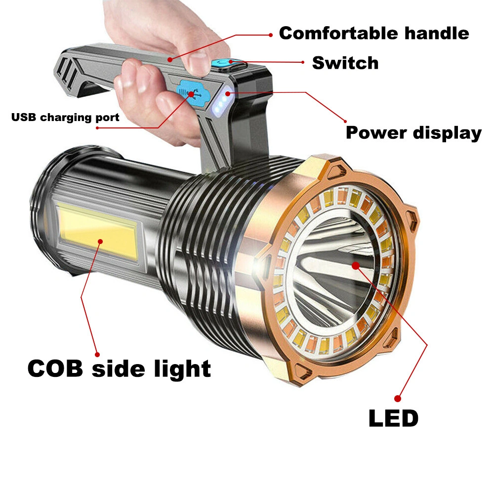 USB Rechargeable LED Flashlight 8-Mode Searchlight Work Light Torch for Camping Hiking Outdoor view 5