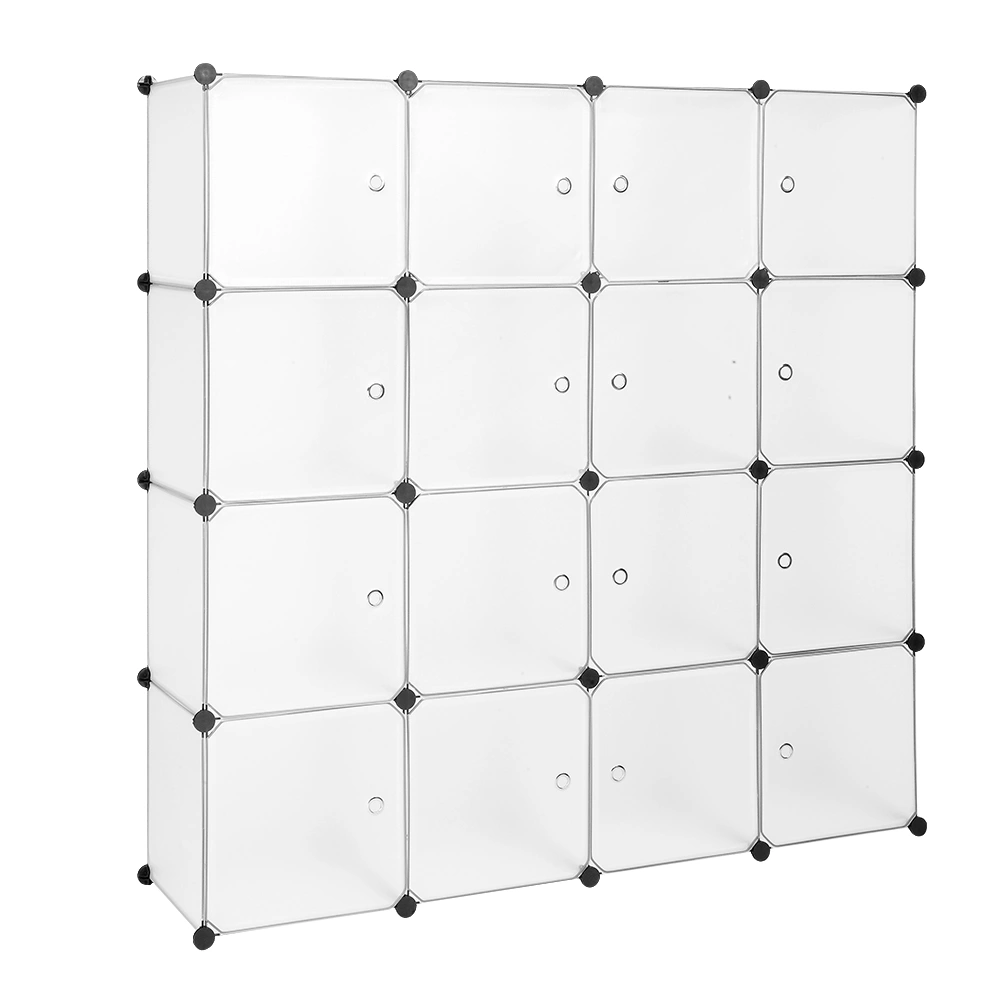 White Modular 16-Cube Closet Organizer, DIY Plastic Cabinet with Doors for Clothes Shoes Toys, Wardrobe Storage System