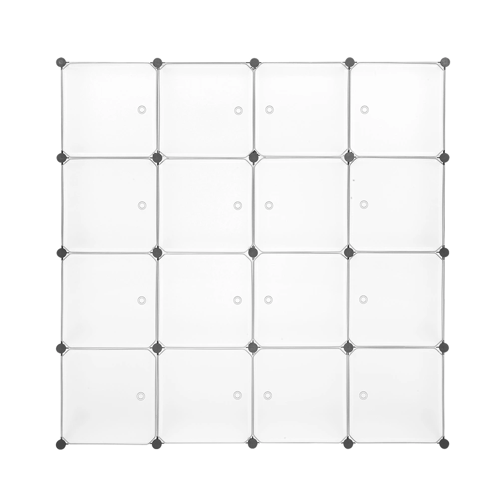 White Modular 16-Cube Closet Organizer, DIY Plastic Cabinet with Doors for Clothes Shoes Toys, Wardrobe Storage System view 2