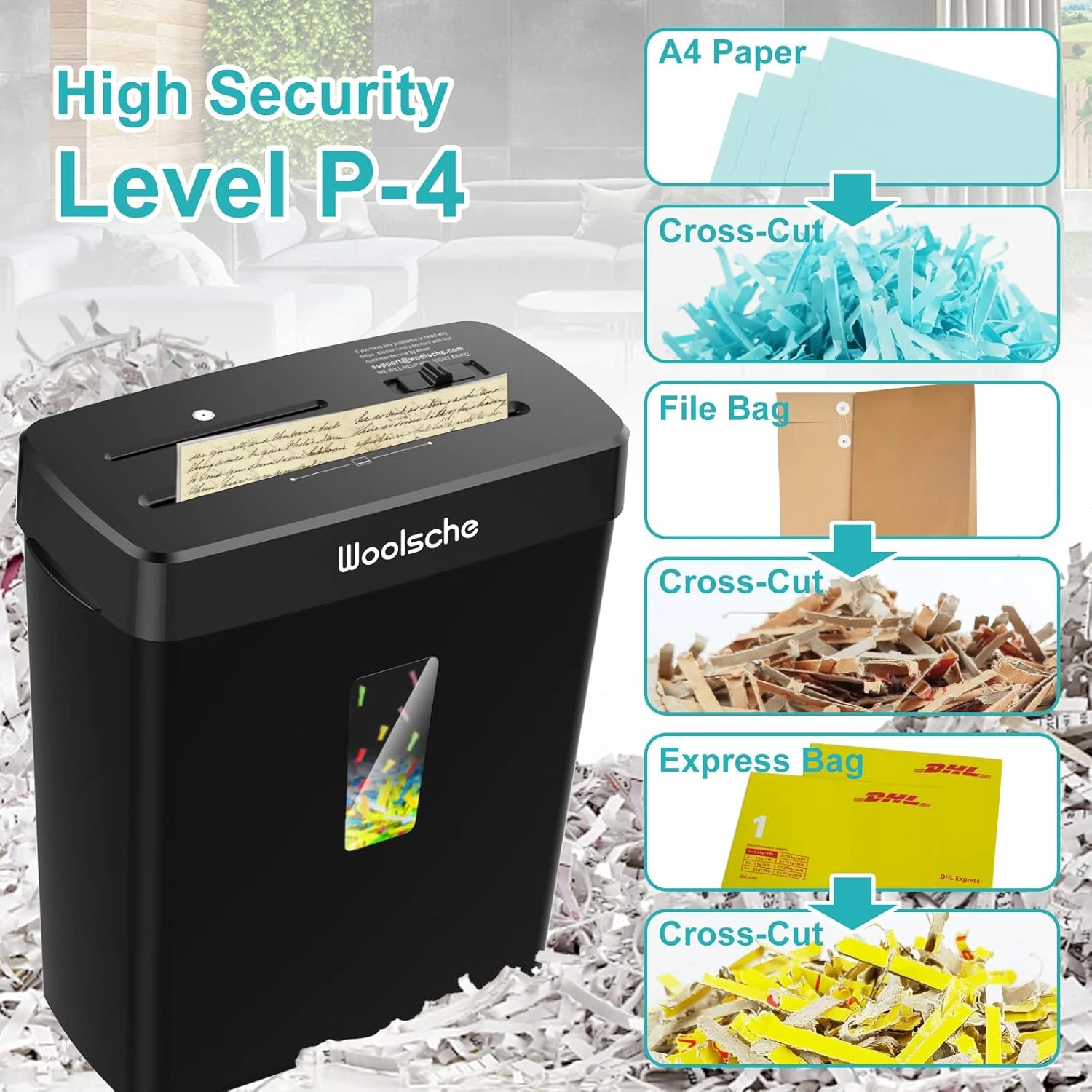 Paper Shredder for Home- 10-Sheet Cross Cut with 3.43-Gallon Basket - P-4 Security Level - 3-Mode Design - Shreds CD and Credit Card - Durable, Fast, and Jam Proof for Home Office(Shipment from FBA) view 3