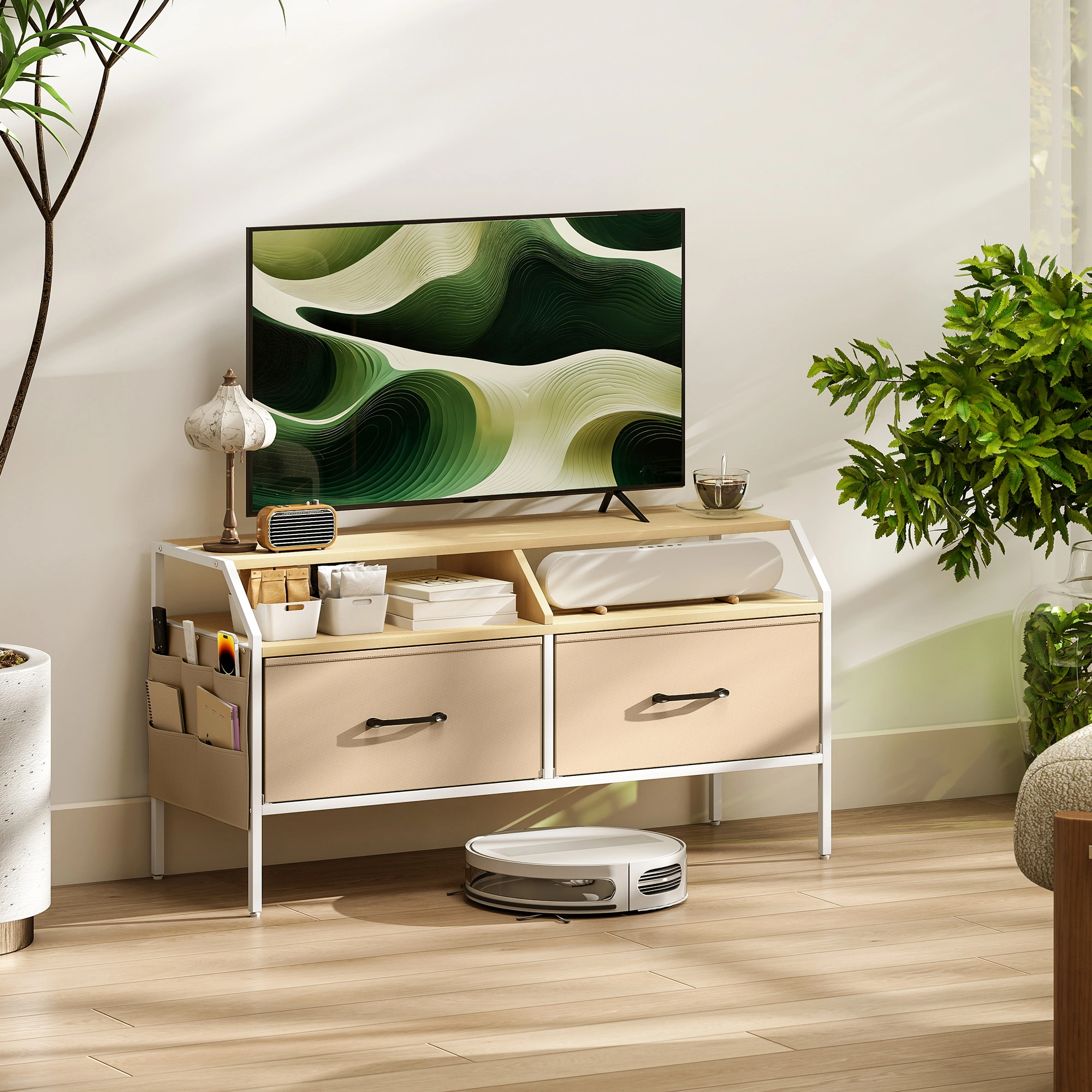 Modern TV Stand with Storage Cabinet, Entertainment Center Console Media Unit for Living Room, Gray view 4