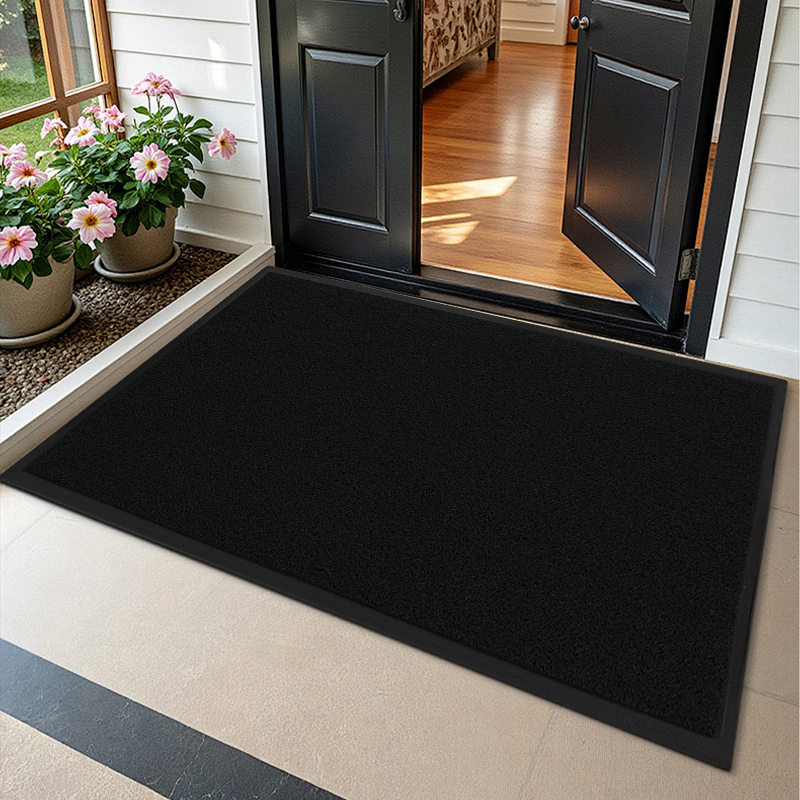 Black PVC Composite Entrance Mat 90x120cm, Heavy Duty Anti-Fatigue Commercial Floor Mat, 1.2cm Thick Extra-Thick Entrance Rug view 2