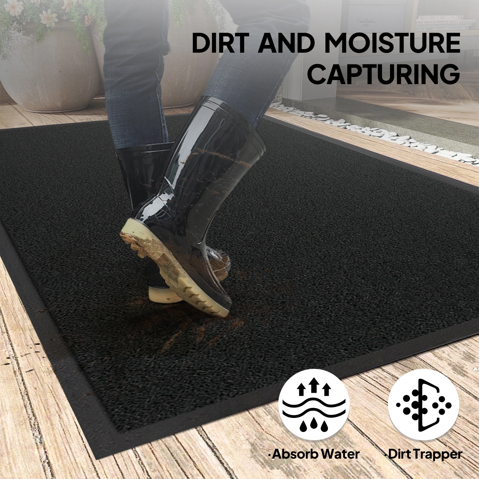 Black PVC Composite Entrance Mat 90x120cm, Heavy Duty Anti-Fatigue Commercial Floor Mat, 1.2cm Thick Extra-Thick Entrance Rug view 6