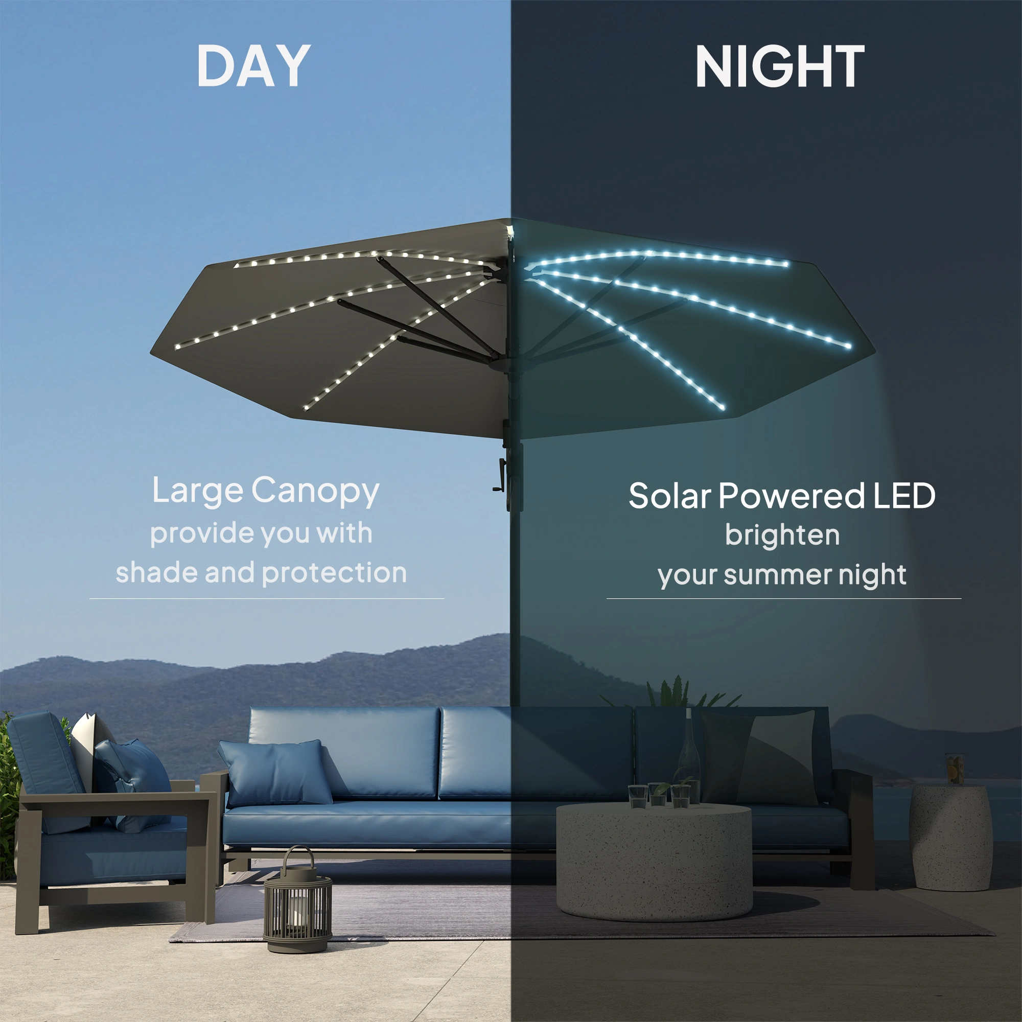 Outdoor Half Umbrella for Patio Table, 6ft Cantilever Market Umbrella with Tilt, Waterproof UV Protection view 5