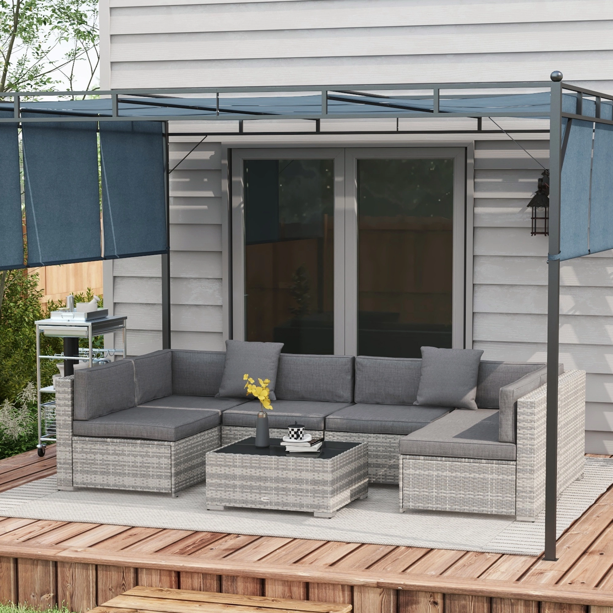 All-Weather Wicker Rattan 3-Seater Sofa Couch, Outdoor Sectional Patio Furniture with Cushions view 3