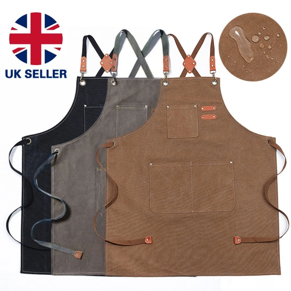 Brown Denim Canvas Pocket Apron - Kitchen BBQ Cooking, Butcher Baking Craft Chef