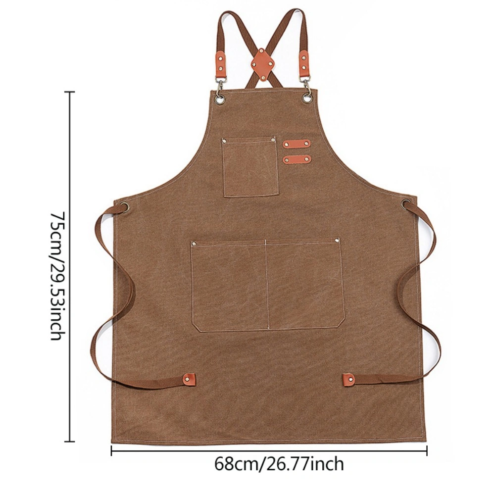 Brown Denim Canvas Pocket Apron - Kitchen BBQ Cooking, Butcher Baking Craft Chef view 3