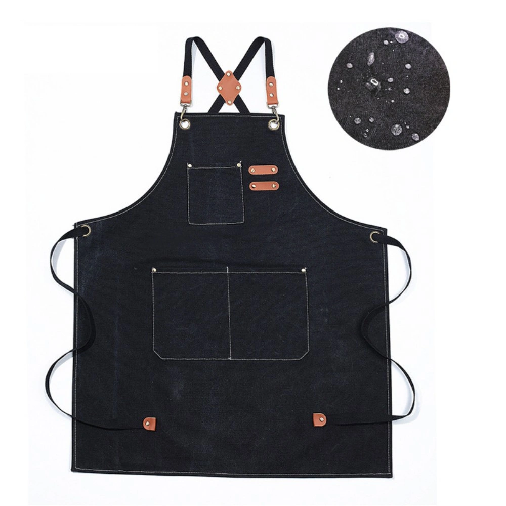 Brown Denim Canvas Pocket Apron - Kitchen BBQ Cooking, Butcher Baking Craft Chef view 5